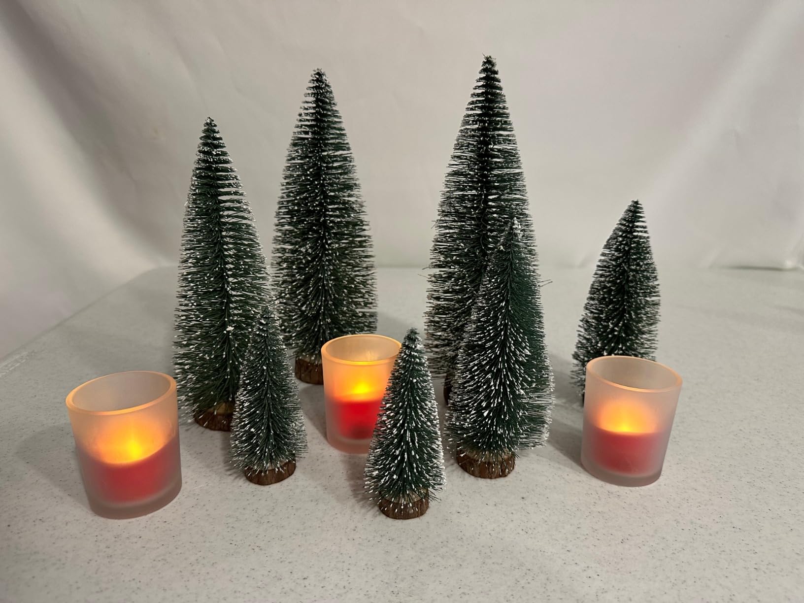 Mini Christmas Tree, Small Pine Tree with Wooden Bases for Xmas Holiday Party Home Tabletop Tree Decor (Green White Silver) customer photo 1