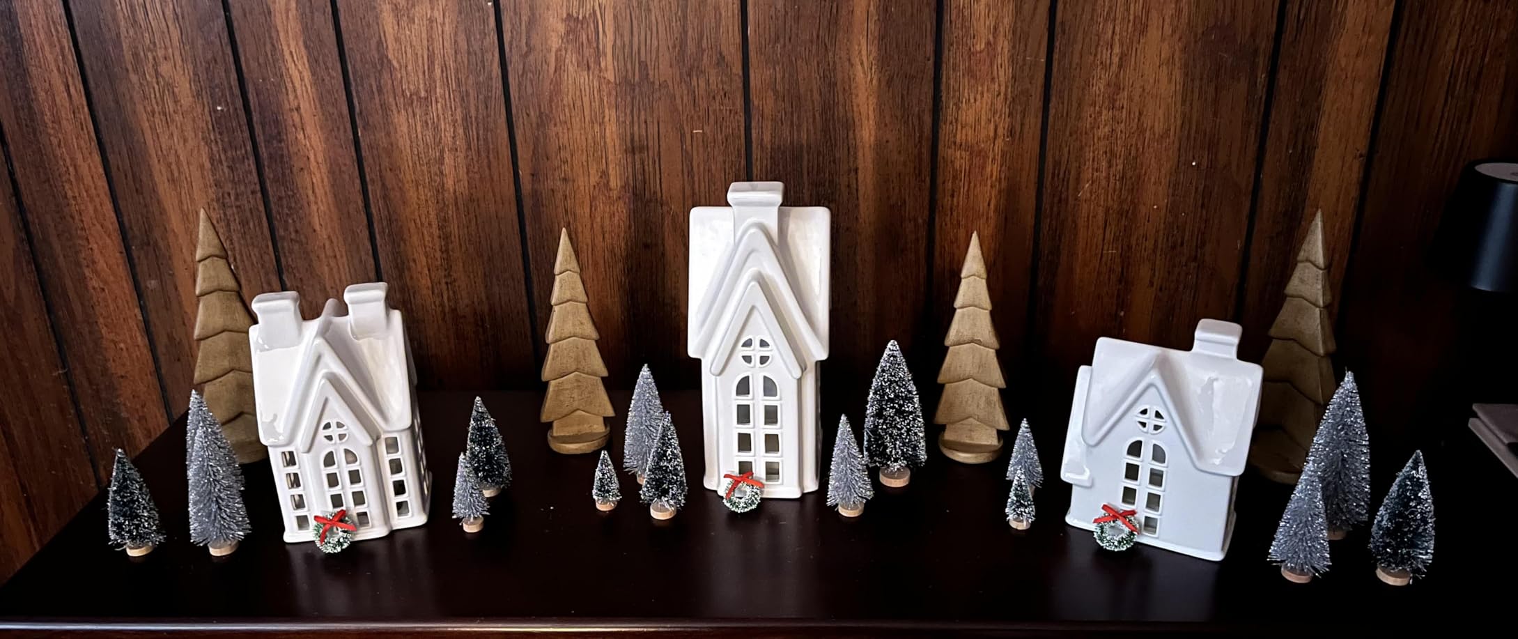 Mini Christmas Tree, Small Pine Tree with Wooden Bases for Xmas Holiday Party Home Tabletop Tree Decor (Green White Silver) customer photo 2