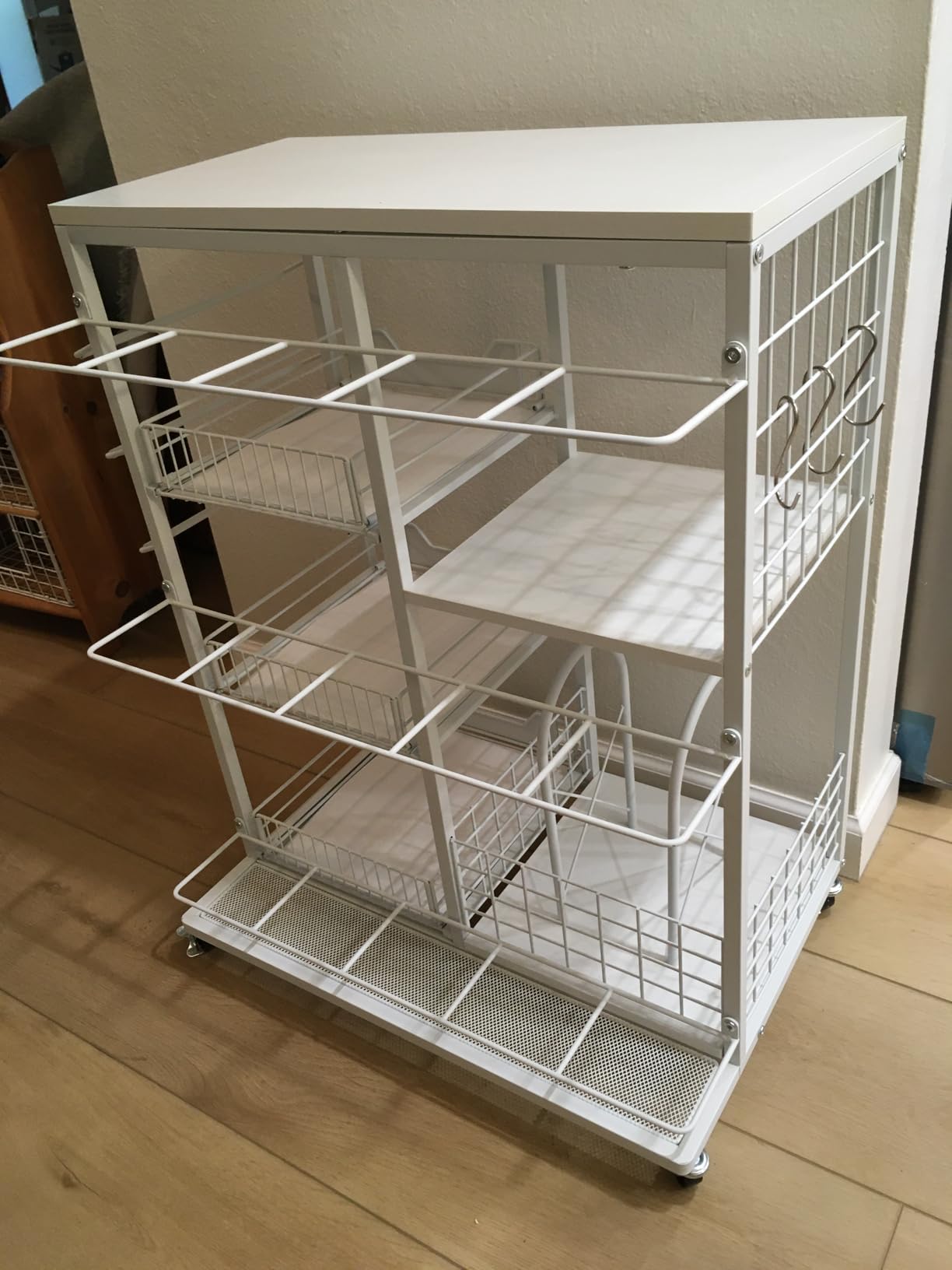 Wrapping Paper Organizer Storage with Wheels, Rolling Gift Wrap Cart with Ribbon and Gift Bag Storage, Craft Organization with 20 Roll Holders and 3 Drawers, White customer photo 2