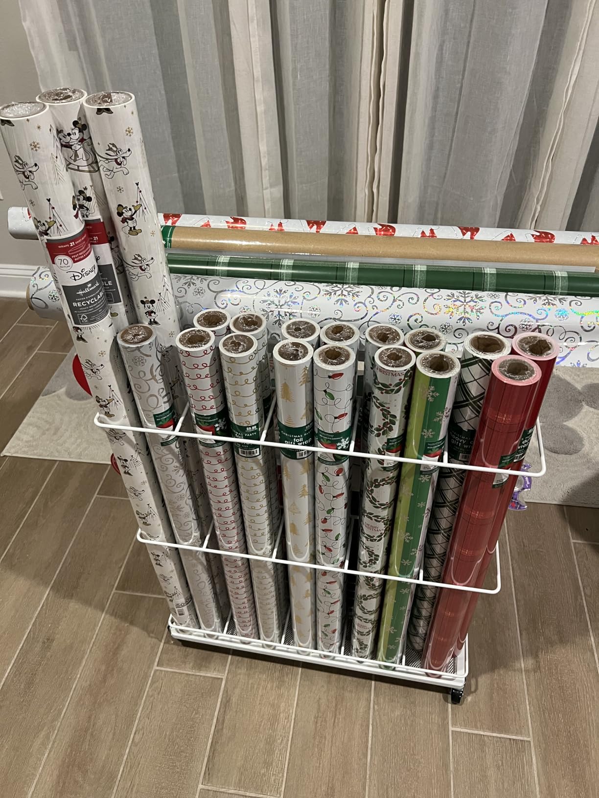 LUCKUP Rolling Wrapping Paper Organizer Cart – Gift Wrap Storage with Wheels, 20 Roll Holders, 3 Drawers & Ribbon Dispenser, Craft Organizer for Christmas, Birthdays, White customer photo 1