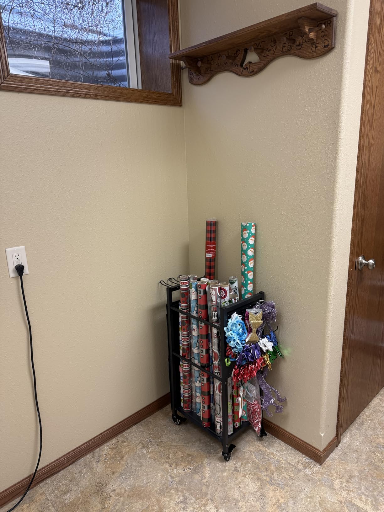 Wrapping Paper Storage Organizer with Wheels & Bag Storage, White customer photo 1