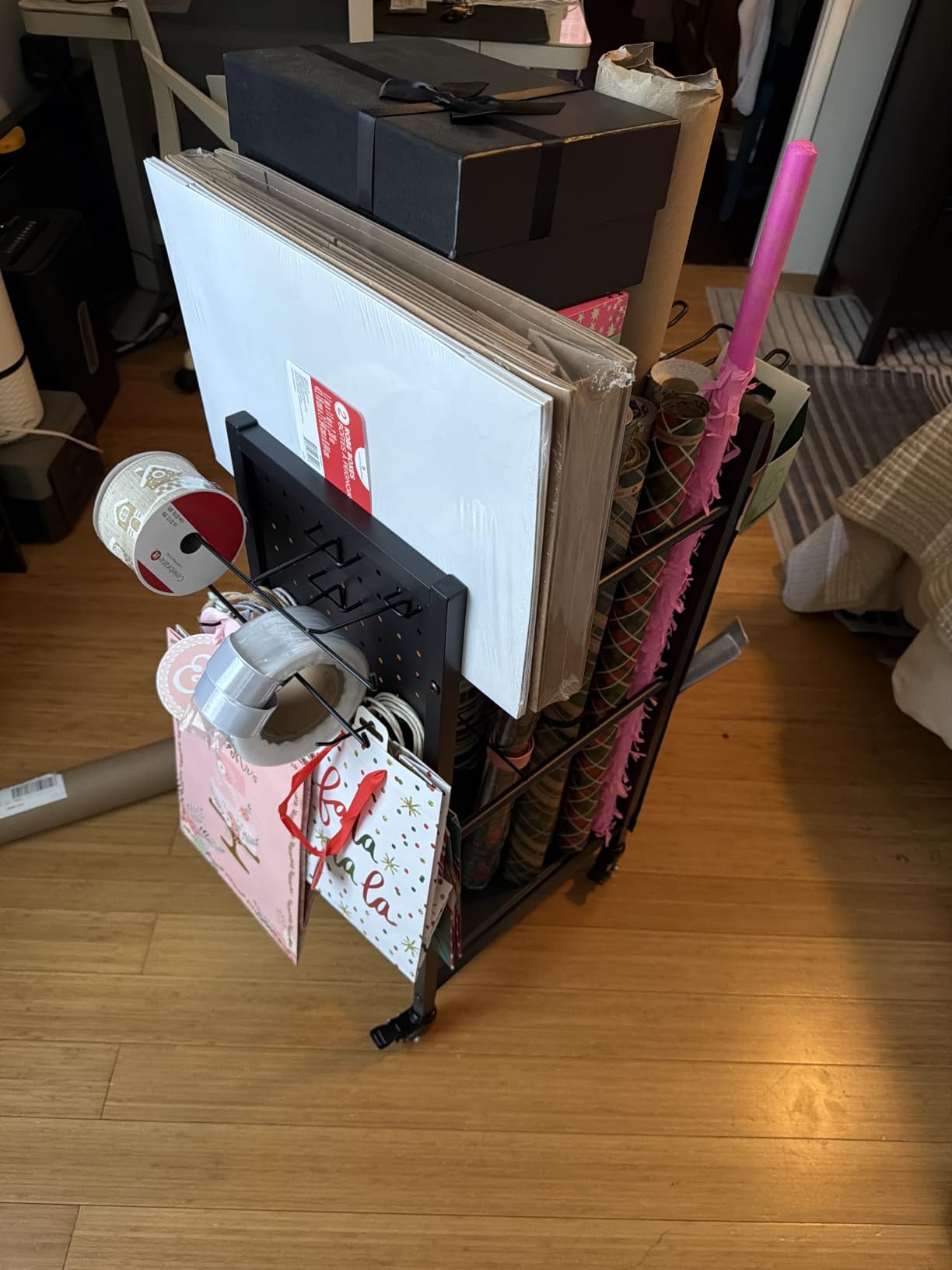 Wrapping Paper Storage Organizer with Wheels & Bag Storage, White customer photo 2