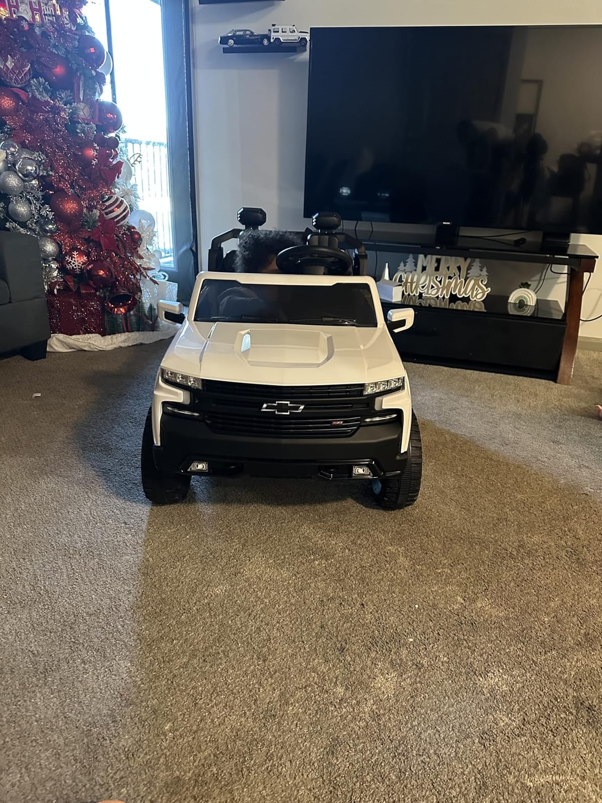 First Ride On 24V 2 Seater Ride on Toys Licensed Chevrolet Silverado, Electric Vehicle with Remote Control and Seat Belts, Electric Ride on Truck with Trunk, Bluetooth and LED Lights (Black) customer photo 2