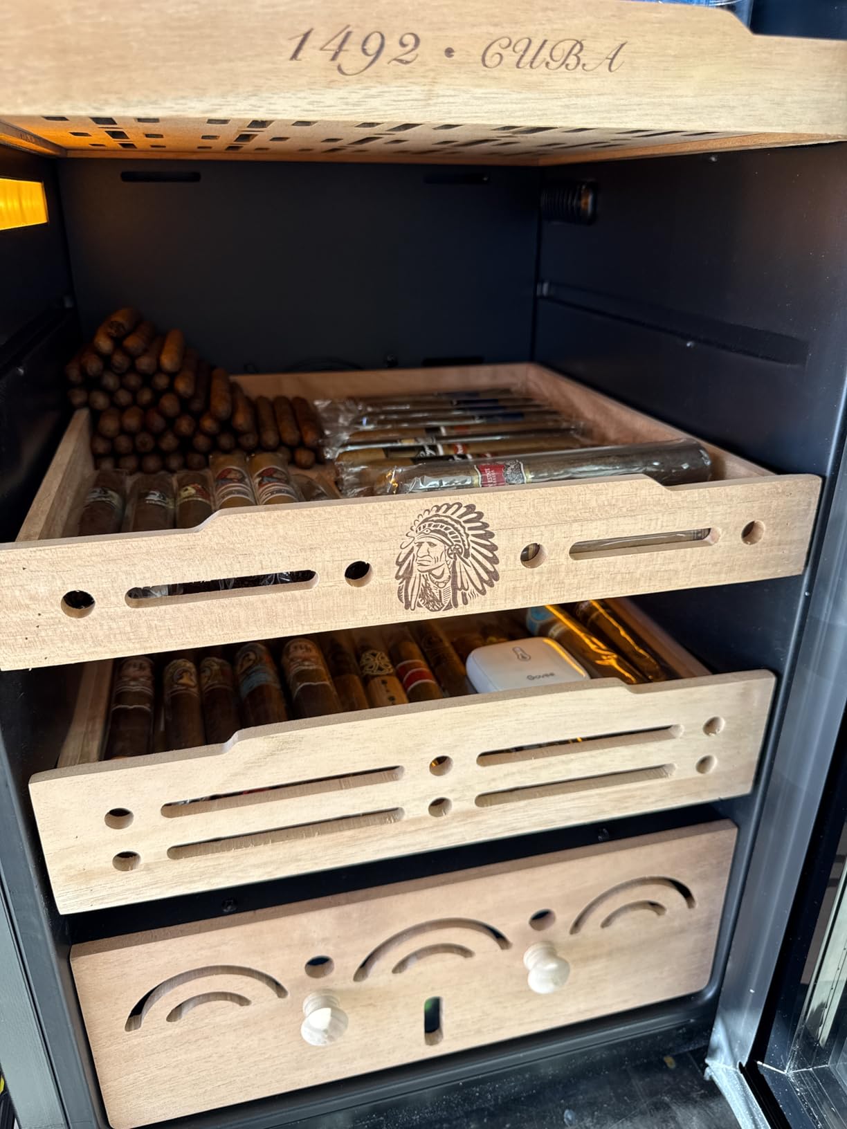 Electric Cigar Humidor Cabinet up to 600 Cigars, Temperature & Humidity Control System-75L Cooling Fridge with Cedar Wood Shelves Digital LED Screen Fingerprint Safety Lock Home & Commercial Use customer photo 1