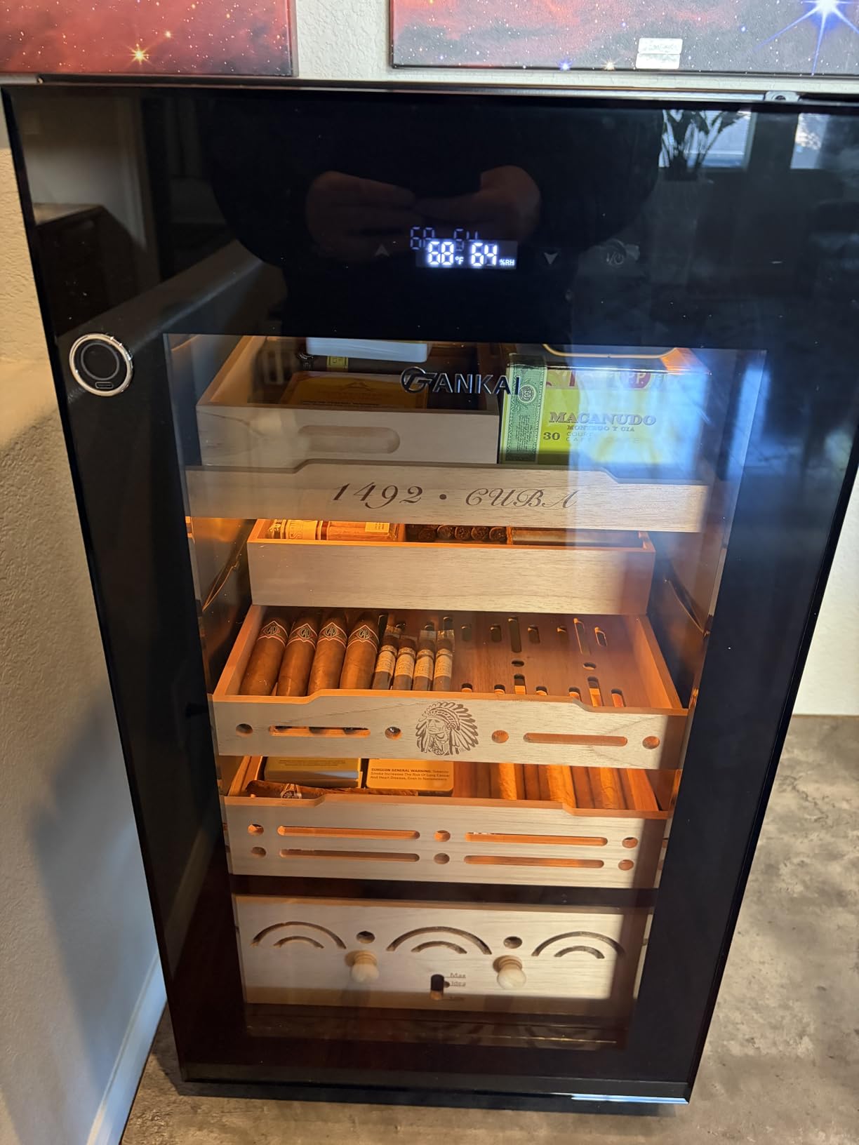 Electric Cigar Humidor, 105L Cabinet up to 900 Cigars with Thermostatic & Humidistatic Control, 4 Cedar Wood Trays, LED Screen Fingerprint Safety Lock for Lounge/Home Use Cooling Fridge customer photo 1