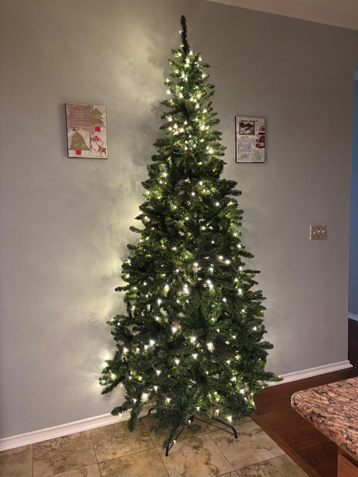 Happygrill 7 FT Half Christmas Tree, Pre-Lit Hinged Xmas Tree w/852 Branch Tips, 240 LED Lights, 9 Lighting Modes, 4-Level Brightness & Timer, Flocked Artificial Christmas Tree for Home Holiday Decor customer photo 2