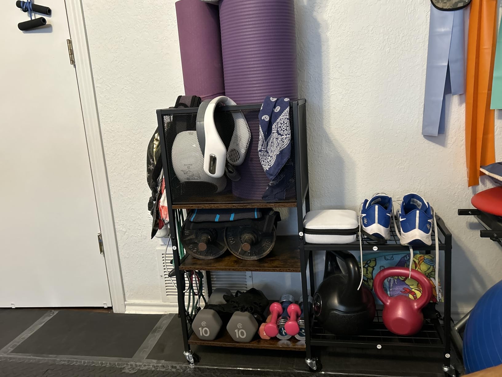 Dumbbell Rack, Yoga Mat Storage Holder, Home Gym Storage Rack, Workout Equipment Storage Organizer, Weight Storage Holder Rack with Hooks and Wheels customer photo 2