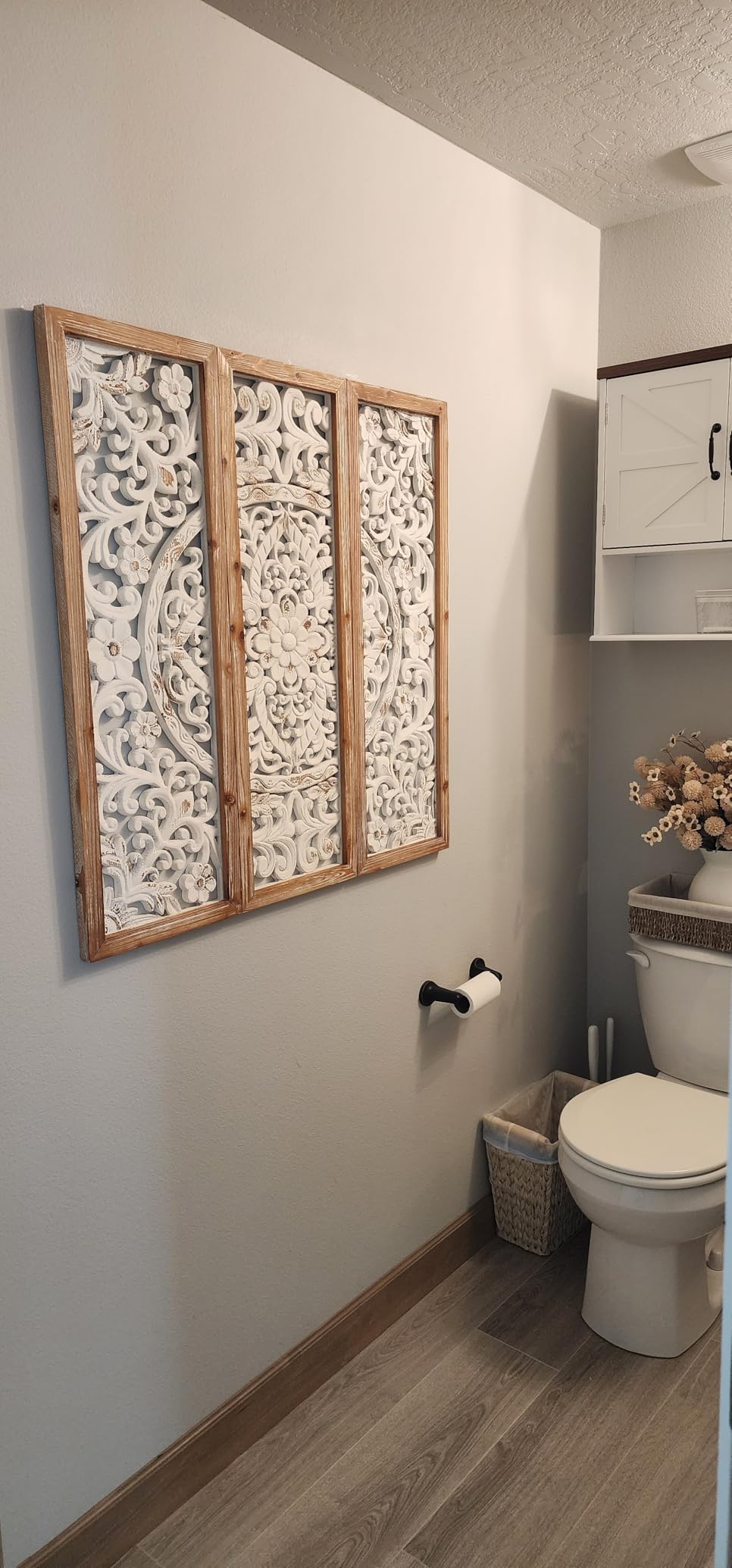 XIAOAIKA Vintage Farmhouse Carved Floral Wood Wall Art Panels, Set of 3 customer photo 1