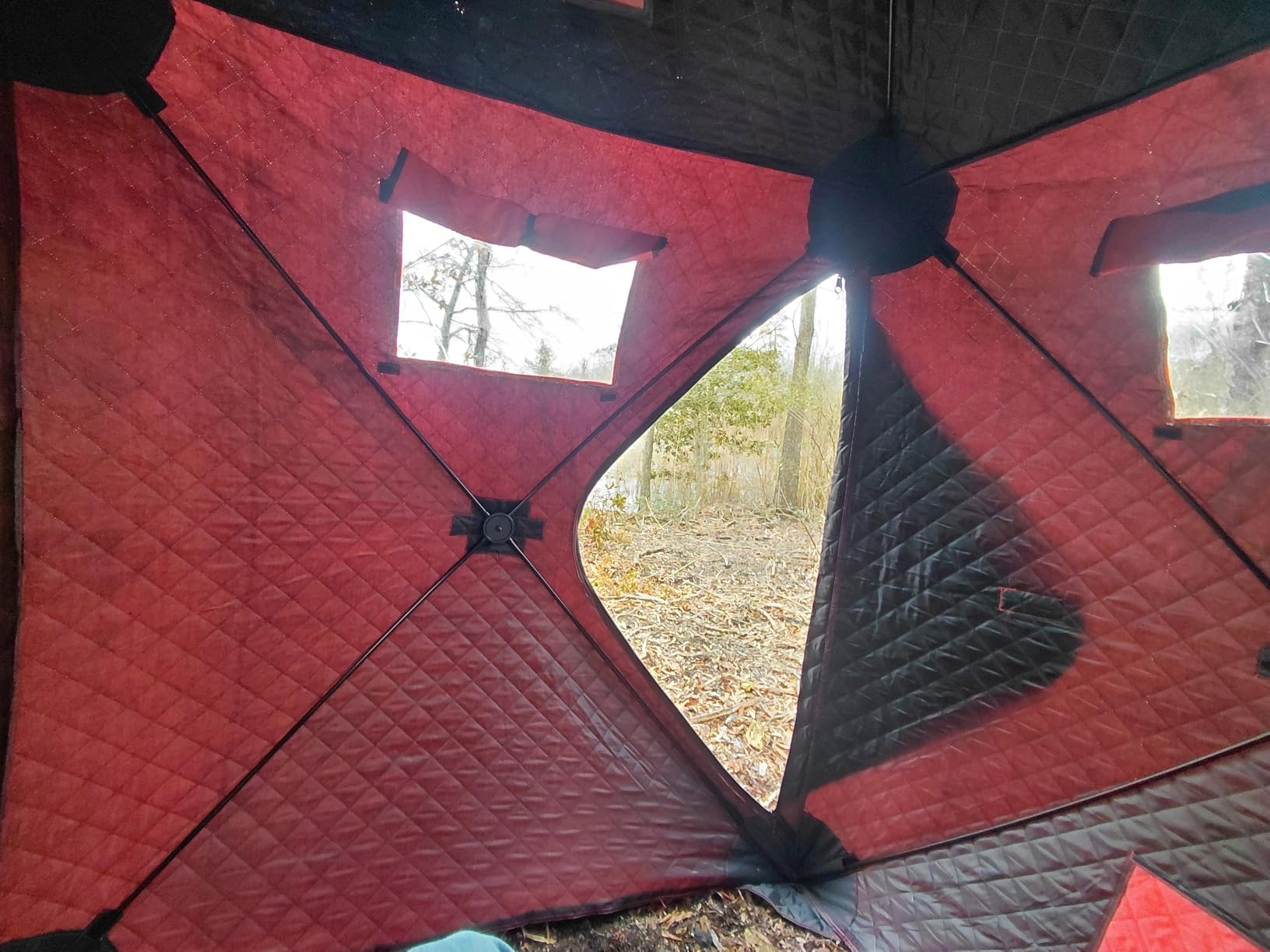 Garvee Pop-up Ice Fishing Tent for 1-8 Persons, Hub-Style Insulated Portable Ice Fishing Shelter with Carrying Bag, Zippered Door, Wind Rope & Anchors, Red customer photo 2