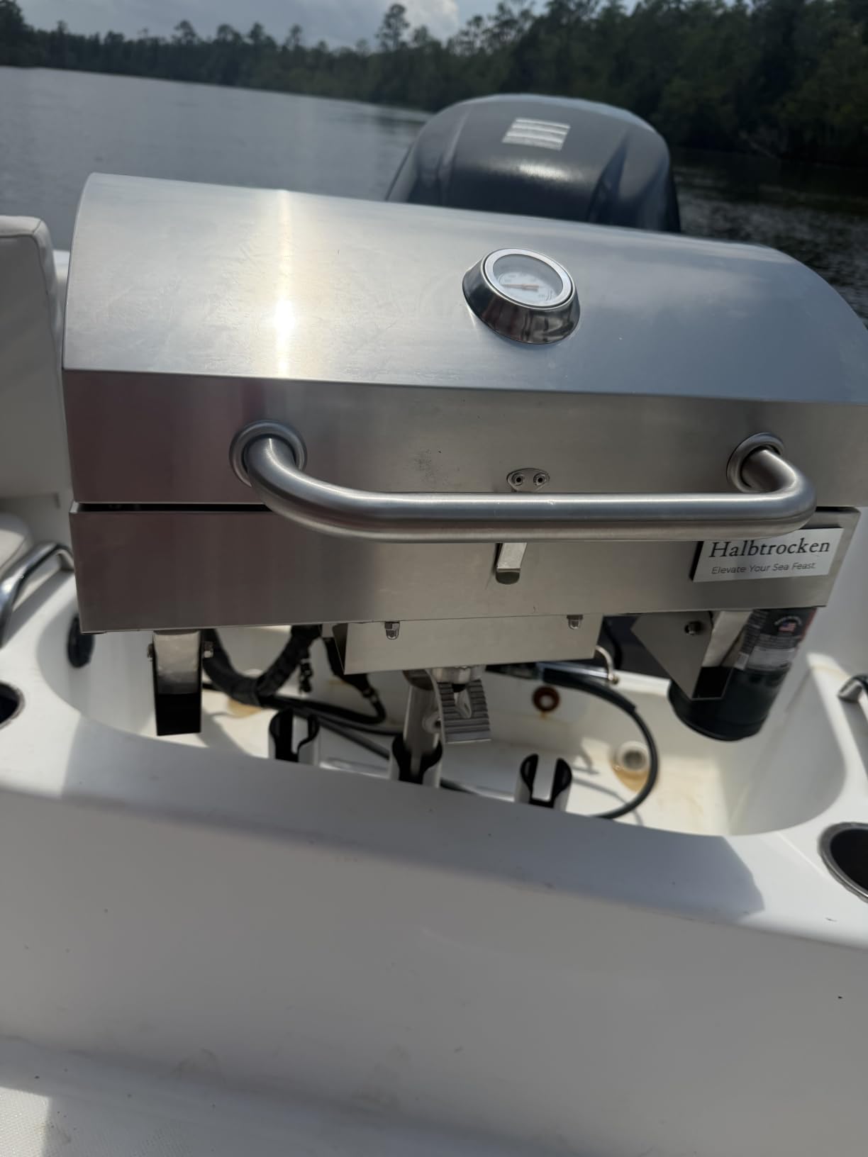 Halbtrocken Stainless Steel Marine Gas Grill with Rod Holder Mount & Cover | 12,000 BTU 304 Stainless Steel Propane Boat Grill 200 sq. in. Cooking Area, Perfect for Boating, Tailgating, Camping Grilling customer photo 1
