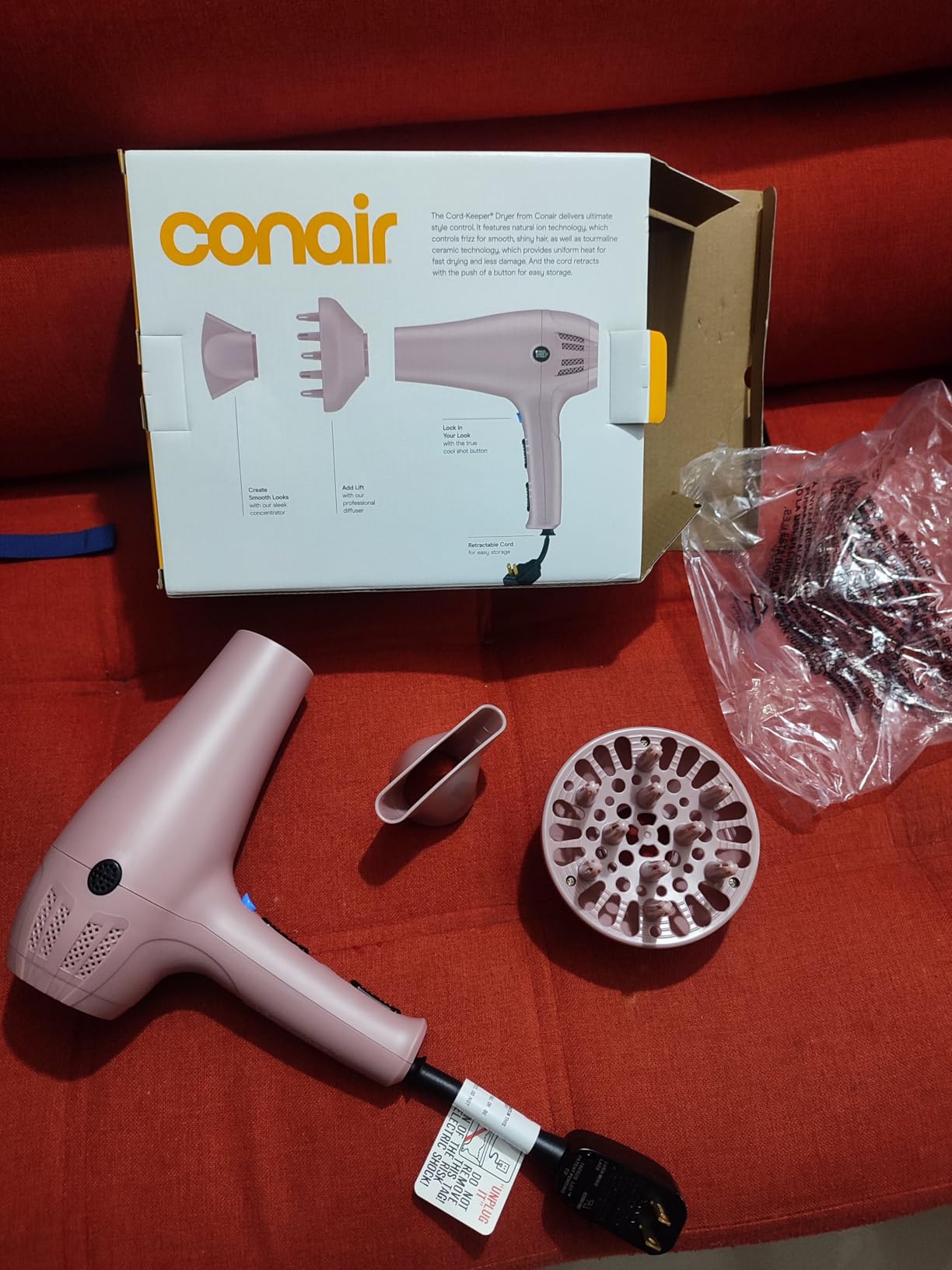 Conair Hair Dryer with Diffuser & Concentrator, 1875W, Matte Light Pink customer photo 2
