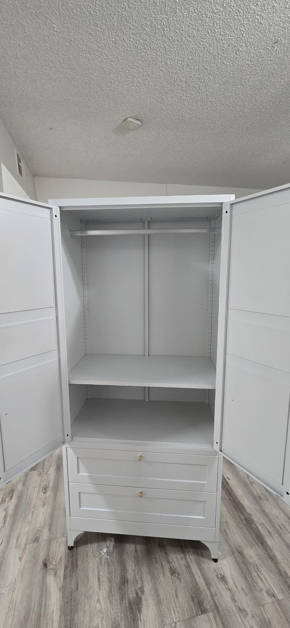 Letaya Metal Armoire Wardrobe Closet with Drawers,Clothing Storage Cabinet with Doors and Shelves,Coat Closet with Hanging Rod,Bedroom,Home,Cloak Room,White-71 H x 32