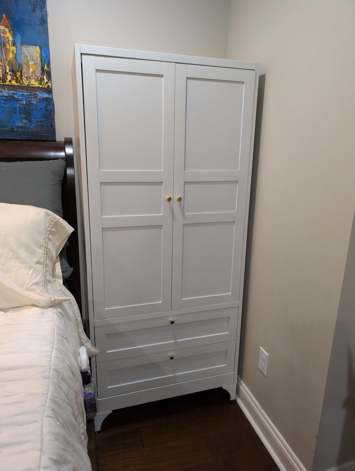 Letaya Metal Armoire Wardrobe Closet with Drawers,Clothing Storage Cabinet with Doors and Shelves,Coat Closet with Hanging Rod,Bedroom,Home,Cloak Room,White-71 H x 32