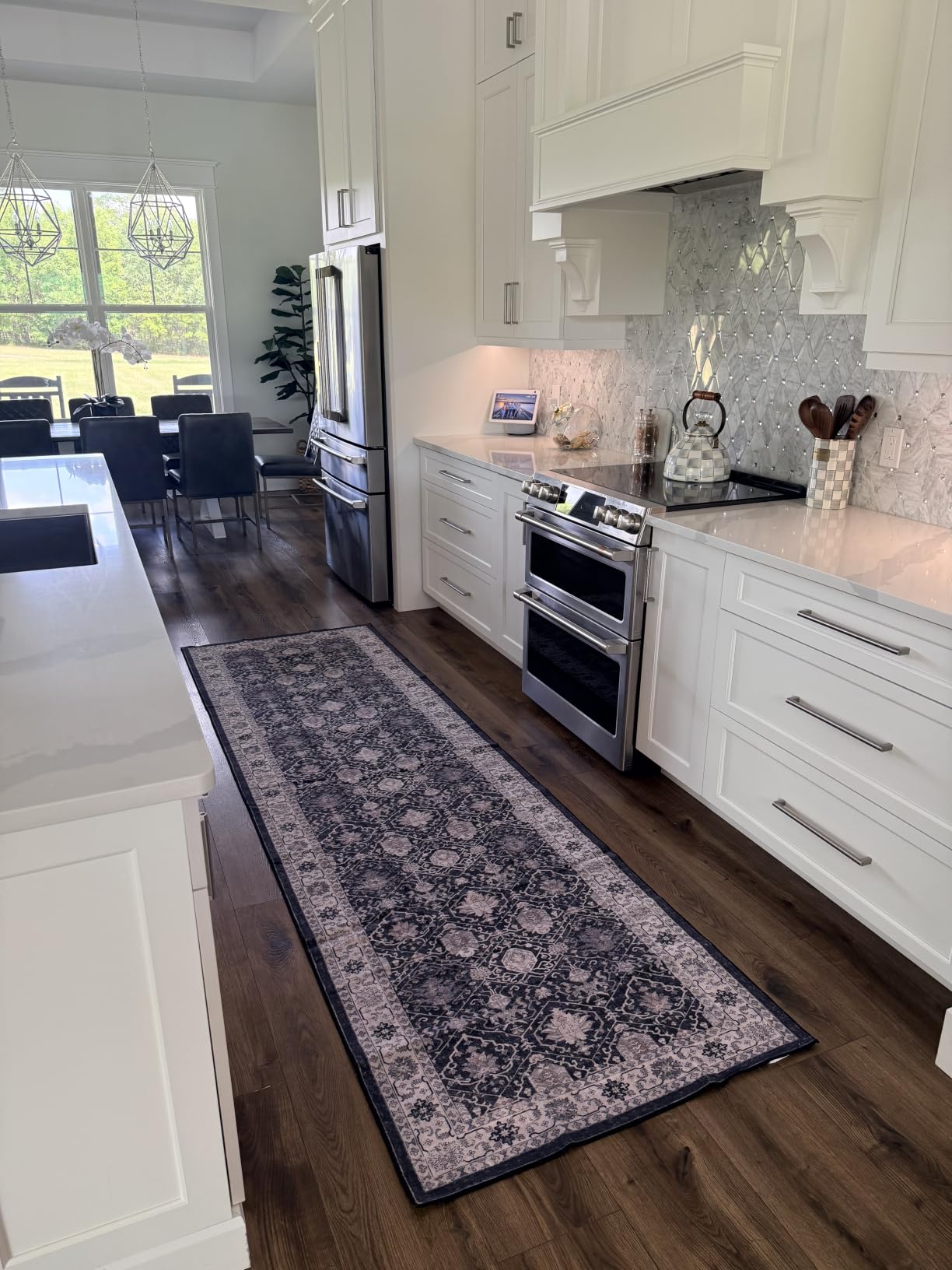 Washable 8ft Round Area Rug - Living Room Oriental Non Slip Soft Rugs Indoor Low Pile Stain Resistant Carpet for Bedroom Dining Room Farmhouse Distressed Thin Home Decor Floor Mat(8Round,Beige) customer photo 2