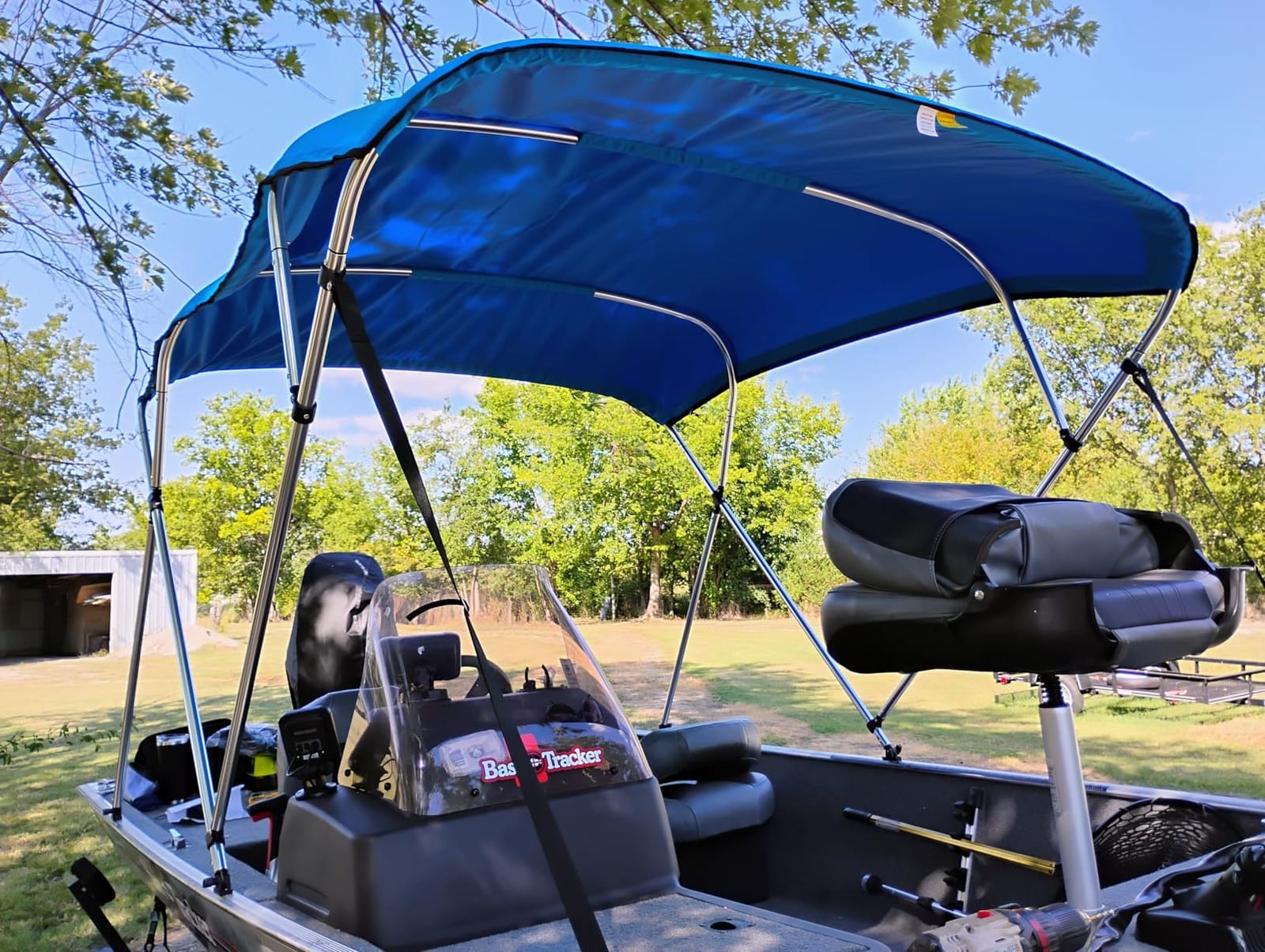 KAKIT 3 4 Bow Bimini Tops with Mesh Sidewalls Support Poles for Boats Marine Grade Canvas Top Includes 2 Straps Storage Boot 1 Inch Aluminum Frame customer photo 2