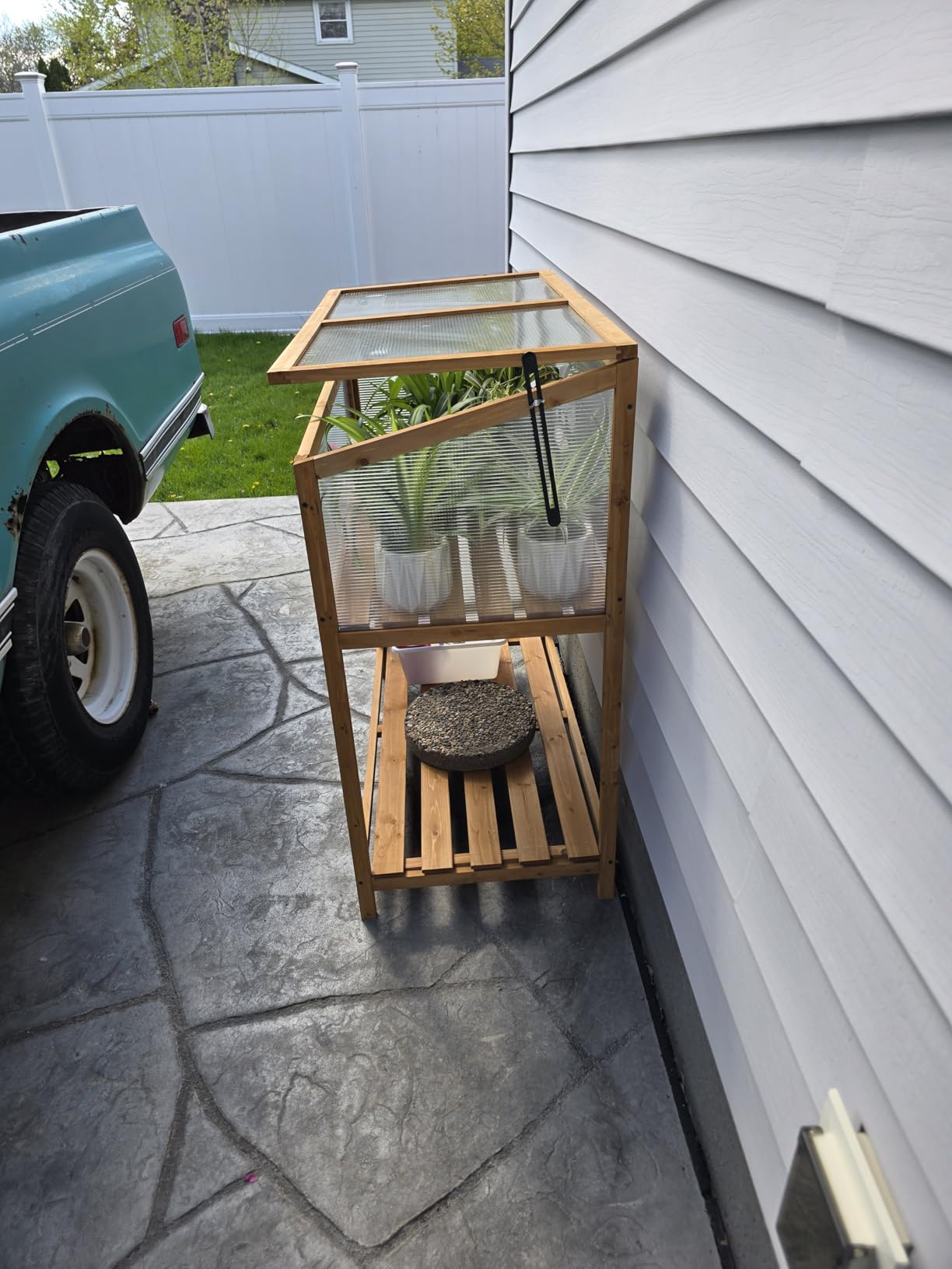 Giantex Wood Cold Frame Greenhouse, Portable Raised Flower Planter Protection with Transparent Openable Roof, Small Indoor Outdoor Hot House for Garden Sunroom Balcony, 36”x33”x23” customer photo 1