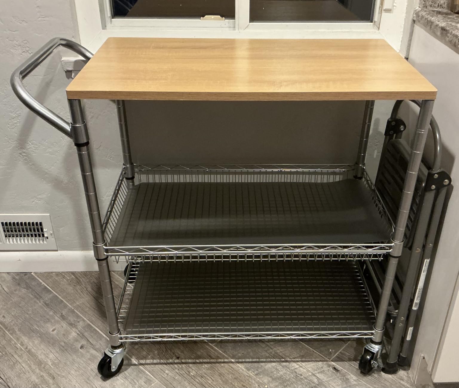 NTE Rolling Kitchen Microwave Cart, 3 Tier Microwave Stand with Storage, Small Kitchen Island on Wheels, Kitchen Storage Cart with 6 Hooks for Kitchen, Coffee Bar, Living Room, Balcony customer photo 1