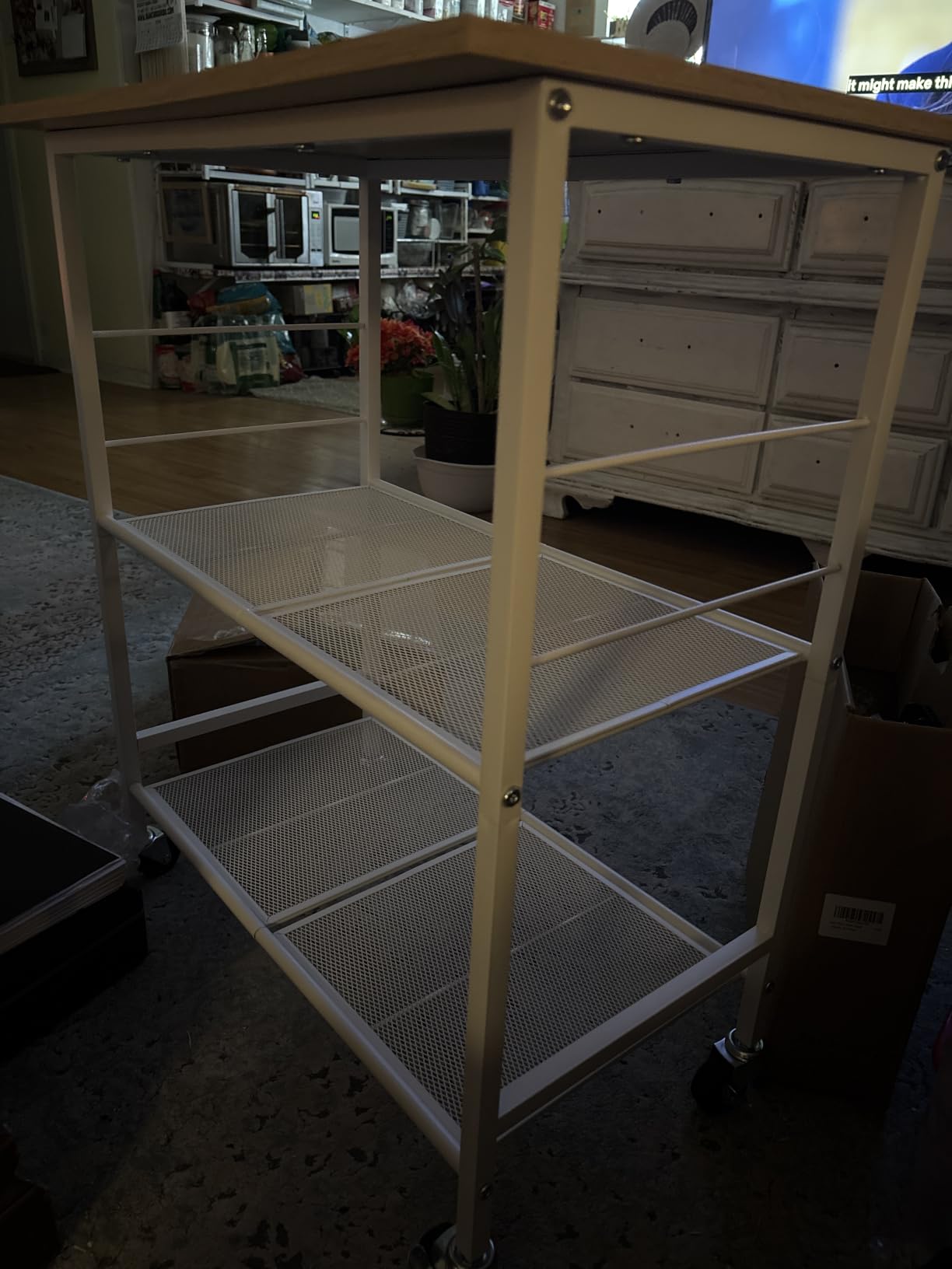 NTE Rolling Kitchen Microwave Cart, 3 Tier Microwave Stand with Storage, Small Kitchen Island on Wheels, Kitchen Storage Cart with 6 Hooks for Kitchen, Coffee Bar, Living Room, Balcony customer photo 2