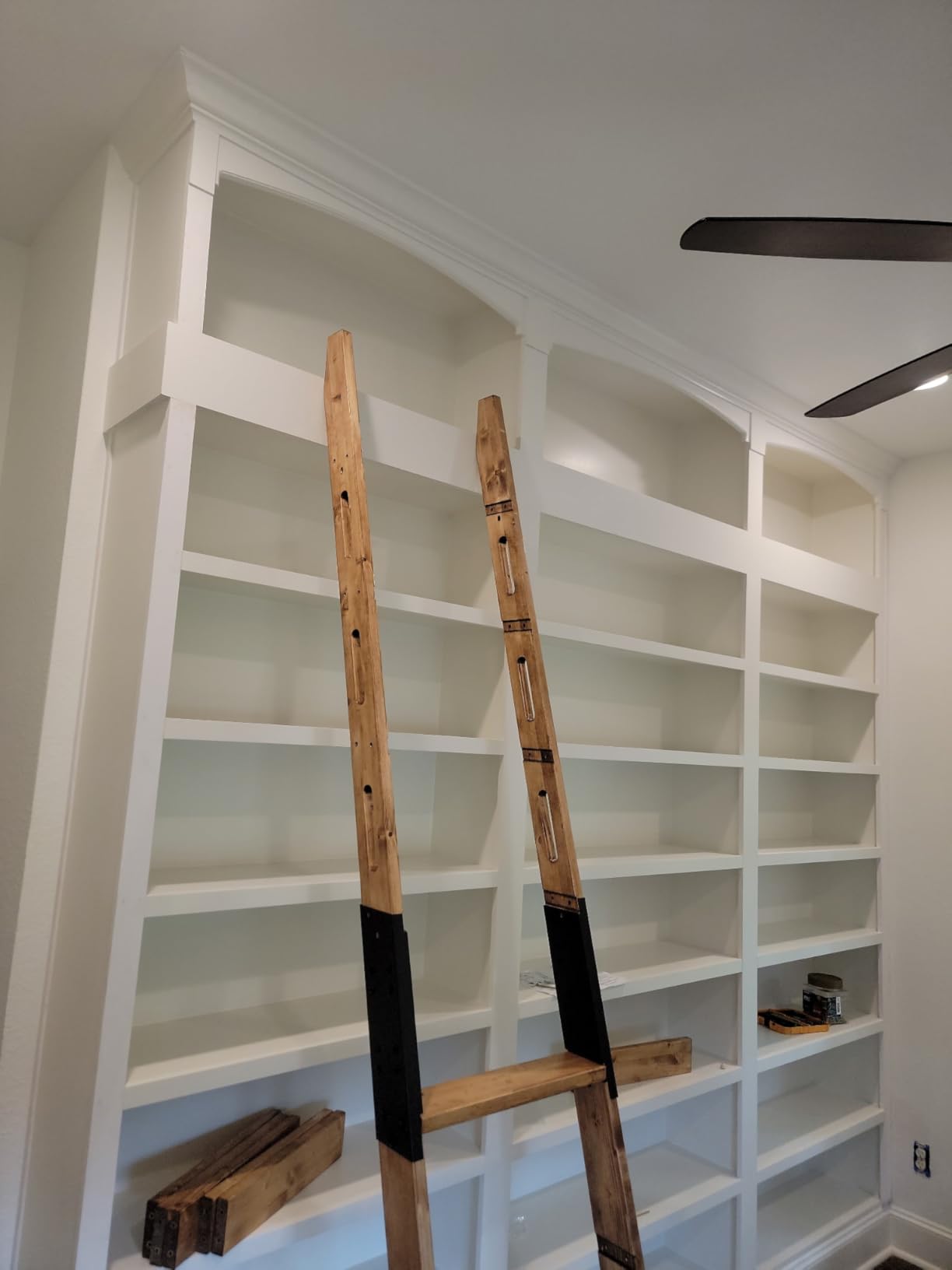 8FT Aluminum Industrial Style Loft Ladder, 8 Steps Rolling Library Ladder 660lb Capacity with 3.3FT Sliding Hardware Track,Fits 7-8FT Usage Height for Attic,Library, Kitchen, Warehouse, Bookshelf customer photo 2