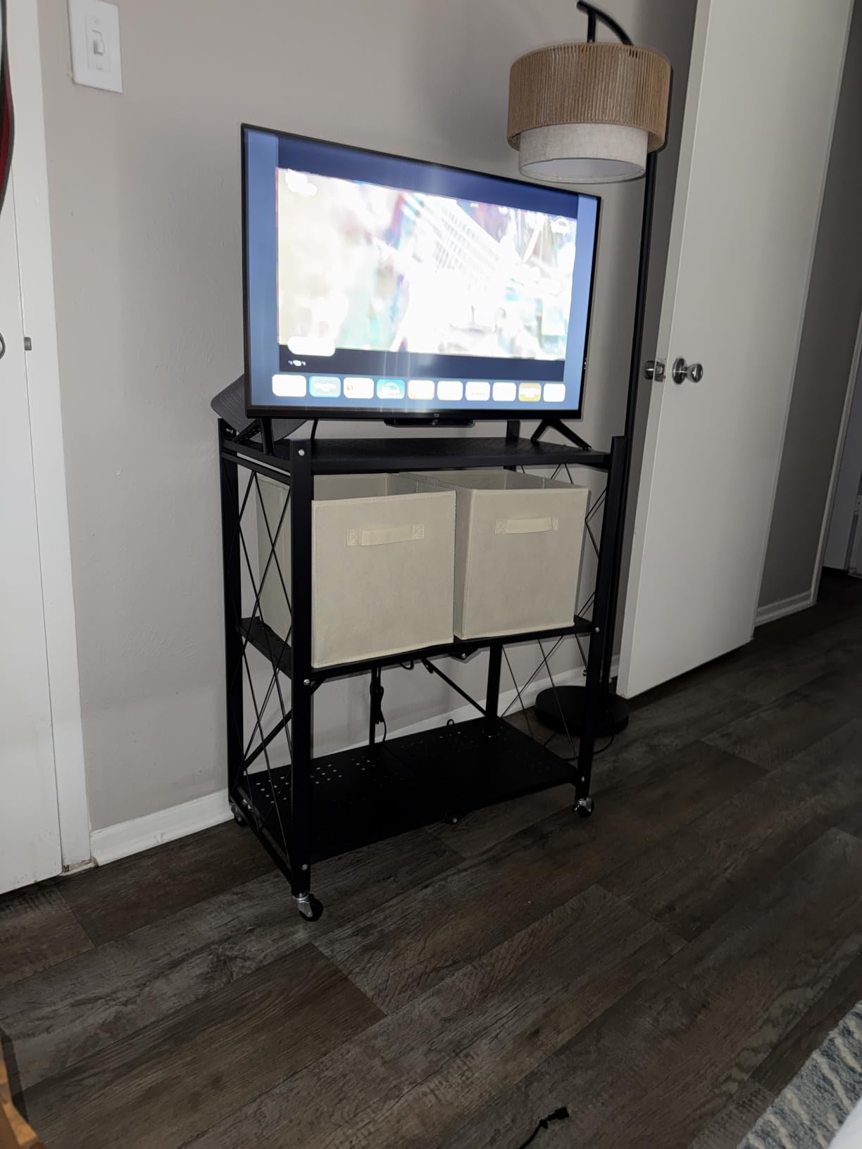Our Modern Space 4-Tier Foldable Storage Shelf with Wheels | Metal Rack Collapsible Shelving Display | Rolling Cart for Books Kitchen Storage Shelves | Pantry & Closet Organizer | Office Room Decor customer photo 1