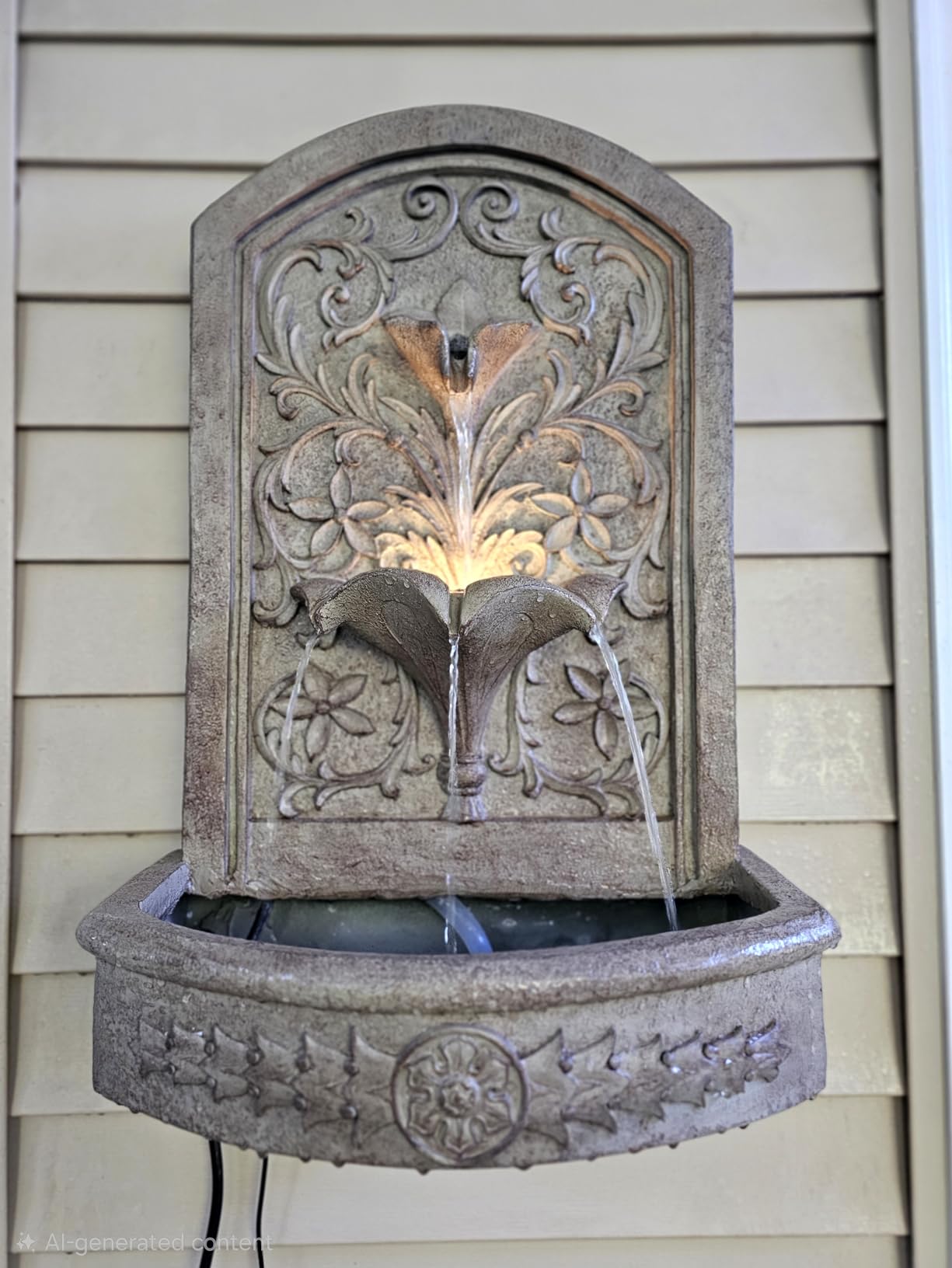 Bumilgar Wall Mounted Water Fountain, European-Style Rustic Wall Waterfall Fountain Outdoor with Cascading Water Flow, Hanging Garden Fountain for Outside, Home, Indoor Décor, Wall Fountains Indoor customer photo 1
