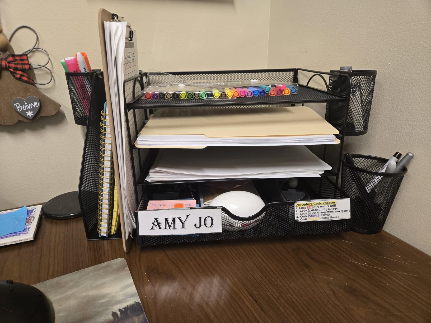 WALI Desk File Organizer, 4 Tier Desktop Paper Letter Tray Organizer with Drawer and 2 Pen Holders, Office Desk Accessories & Workspace Organizers for Office, Home Supplies(DO005DH-B), 1 Pack, Black customer photo 1