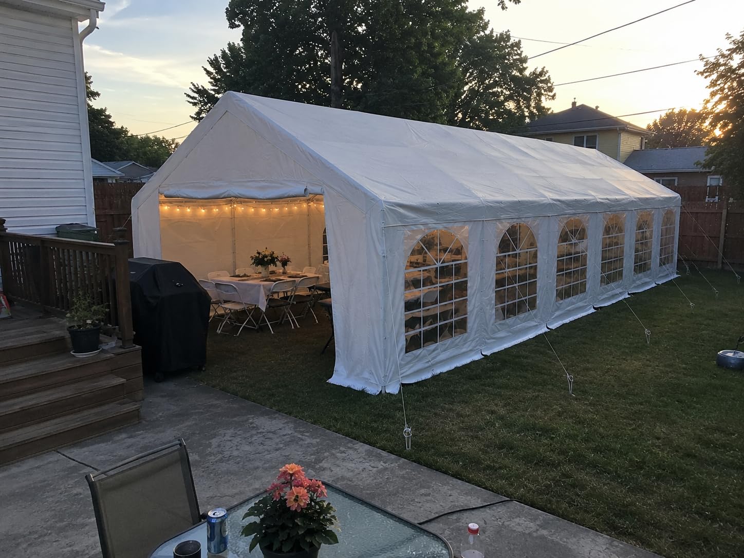 Party Tent 16x32 Canopy Heavy Duty, Waterproof Outdoor Event Tent with Removable Sidewalls & Roll-Up Door, Portable Carport for Wedding, BBQ, Camping, Birthday Party customer photo 2