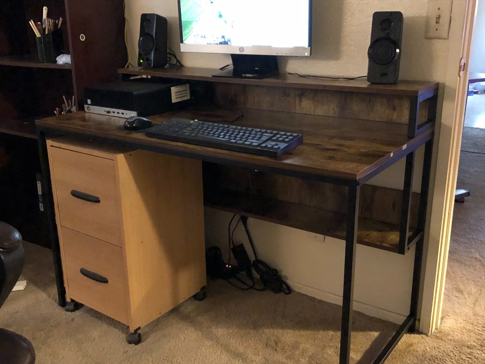 Cubiker Standing Desk, 55x24 Inches Sit Stand Home Office Desk, Electric Stand up Desk, Adjustable Desk with Splice Board, White Frame/Maple Top customer photo 1