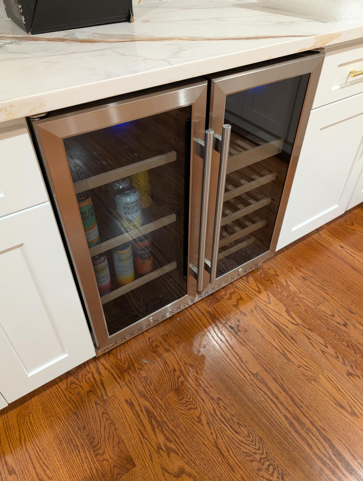 Tylza Wine Fridge 15'', 30 Bottles Wine Cooler Refrigerator, Undercounter or Freestanding, Removable Shelves, 40-65°F, Wine Cabinet with Double Glass Door, Wine Cooler for Home, Kitchen, Bar customer photo 1