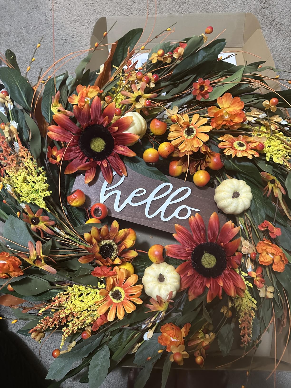 Artificial Fall Wreaths for Front Door 24 Inch Harvest Autumn Leaf Wreath customer photo 1