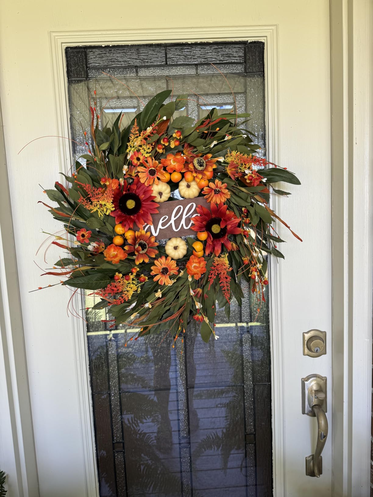 Artificial Fall Wreaths for Front Door 24 Inch Harvest Autumn Leaf Wreath customer photo 2