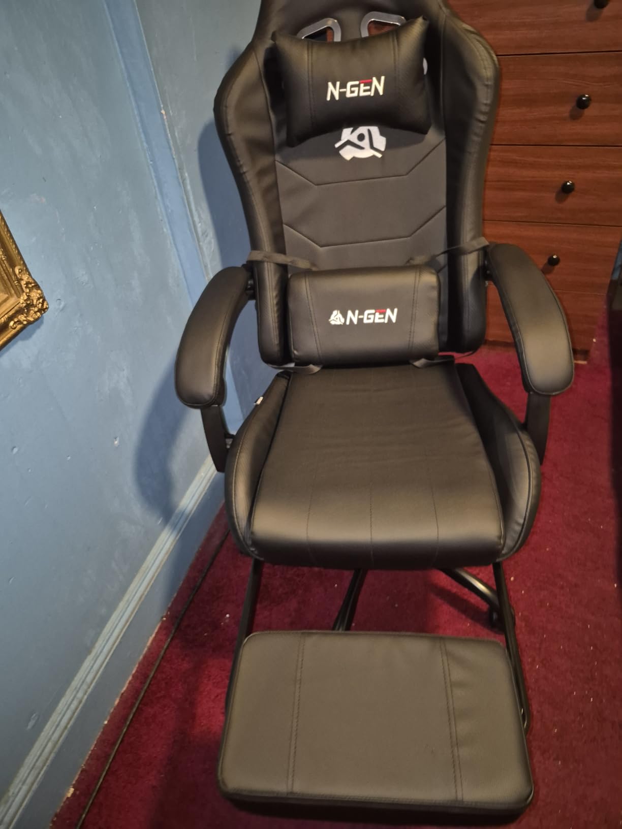 N-GEN GAMING Gaming Chair with Footrest, Lumbar, High-Back, All Black customer photo 1
