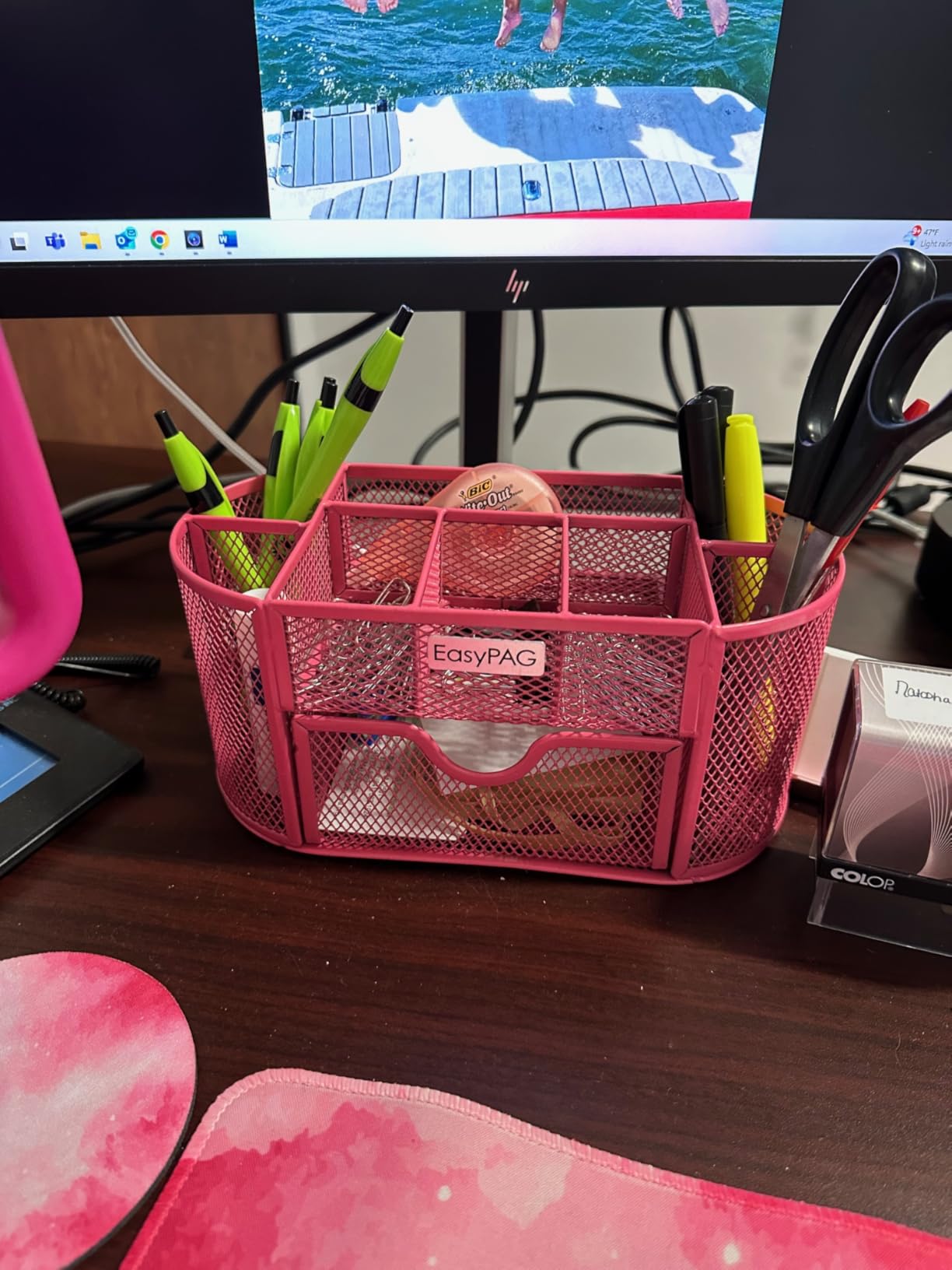 EasyPAG Mesh Pen Holder Desk Organizer with Drawer Stationery Supplies Organizer for Dorm School 9 Compartments Workspace Desk Accessories Organization for Office, Black customer photo 1