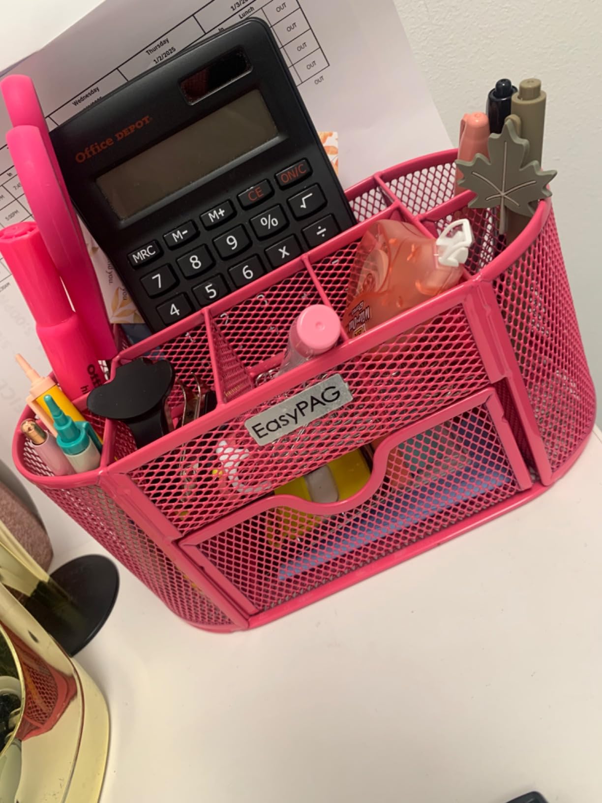 EasyPAG Mesh Pen Holder Desk Organizer with Drawer Stationery Supplies Organizer for Dorm School 9 Compartments Workspace Desk Accessories Organization for Office, Black customer photo 2