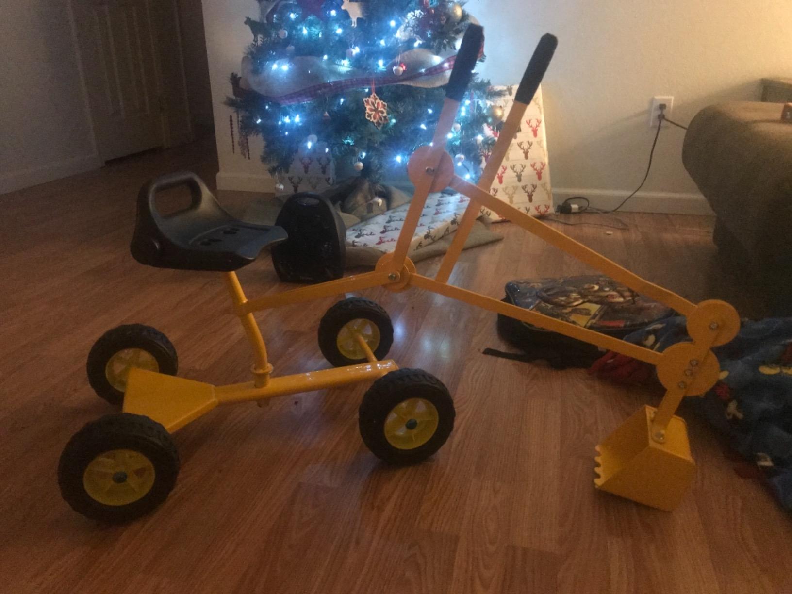 Sandbox Digger Toy Excavator with Wheels- Foldable Playground Equipment for Outdoor Play w/No-Bend, No-Pinch Heavy Duty Metal Ride On Sand Construction Backhoe Fun (Ages 4-12) (Yellow) customer photo 1