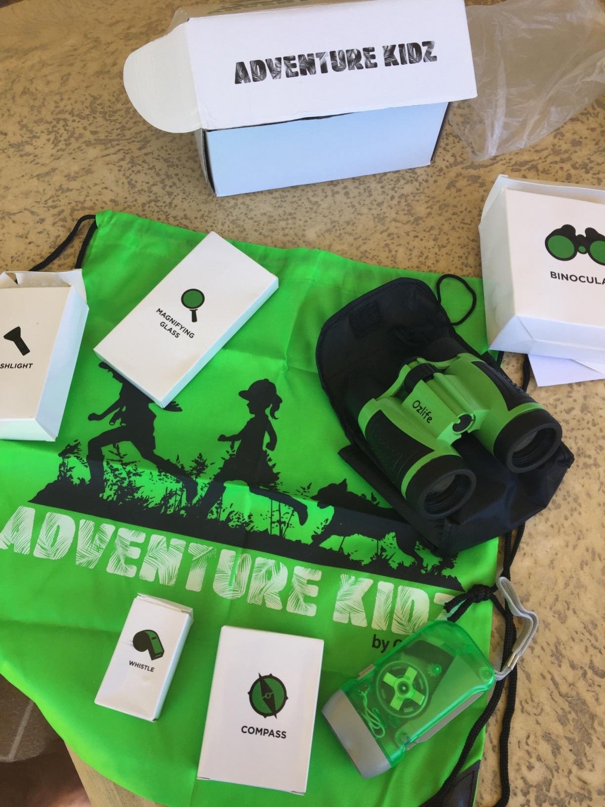 Adventure Kidz Outdoor Exploration Kit, Children’s Binoculars with Case, Flashlight, Compass, Whistle, Magnifying Glass, Backpack. Great Kids Gift Set for Camping, Hiking, STEM and Pretend Play customer photo 2