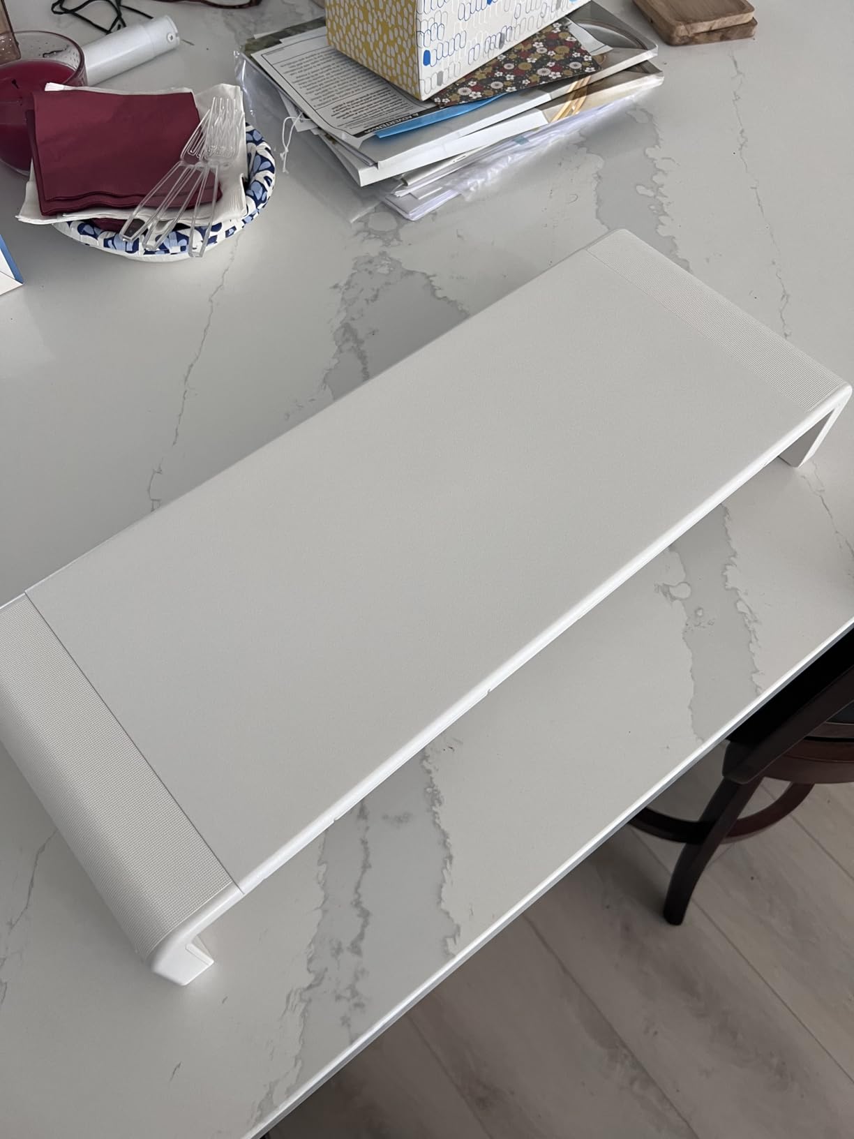 Monitor Stand Riser, Klearlook Foldable, Height Adjustable Computer Stand, Desk Shelf Riser with Storage Drawer &Tablet Phone Stand for Desktop, Laptop (White) customer photo 2