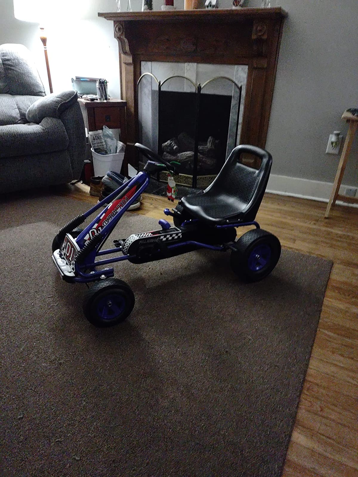 HONEY JOY Go Kart for Kids, 4 Wheel Quad Off-Road Pedal On Foot Go Cart w/Steering Wheels & Adjustable Seat, 2 Safety Brakes, EVA Tires, Clutch, Outdoor Racer Ride On Pedal Car (Blue) customer photo 1