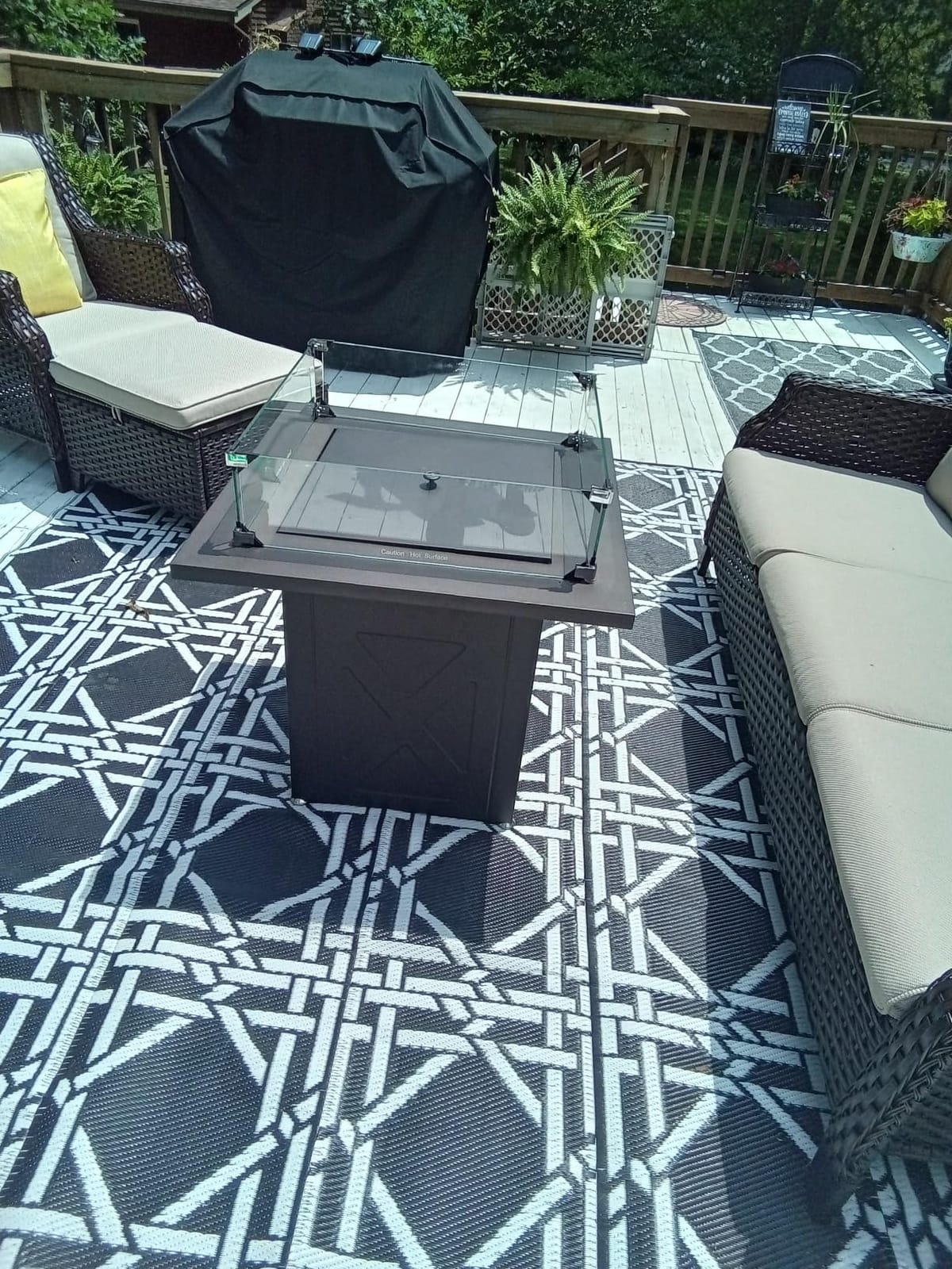 Grand Patio Outdoor Gas Fire Pit Table 32-Inch Square Propane Gas Fire Pit with CSA Safety Approval 50000 BTU Heat Sling Base Ceramic Tile Top and Lava Rock for Garden, Backyard, and Deck Parties customer photo 1