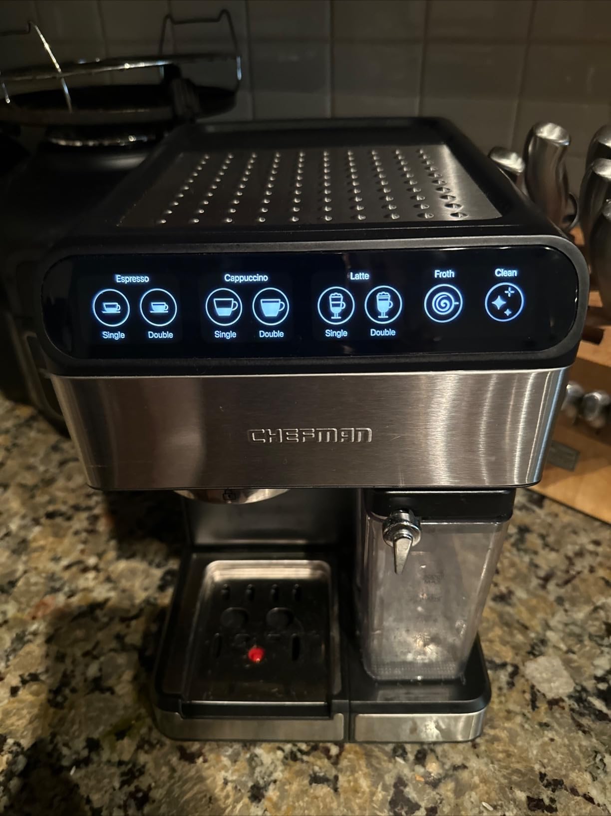 Chefman 6-in-1 Espresso Machine with Built-In Milk Frother, 15-BAR Pump, Digital Display, One-Touch Single or Double Shot for Cappuccinos and Lattes, XL 1.8-L Water Reservoir, Stainless Steel customer photo 2