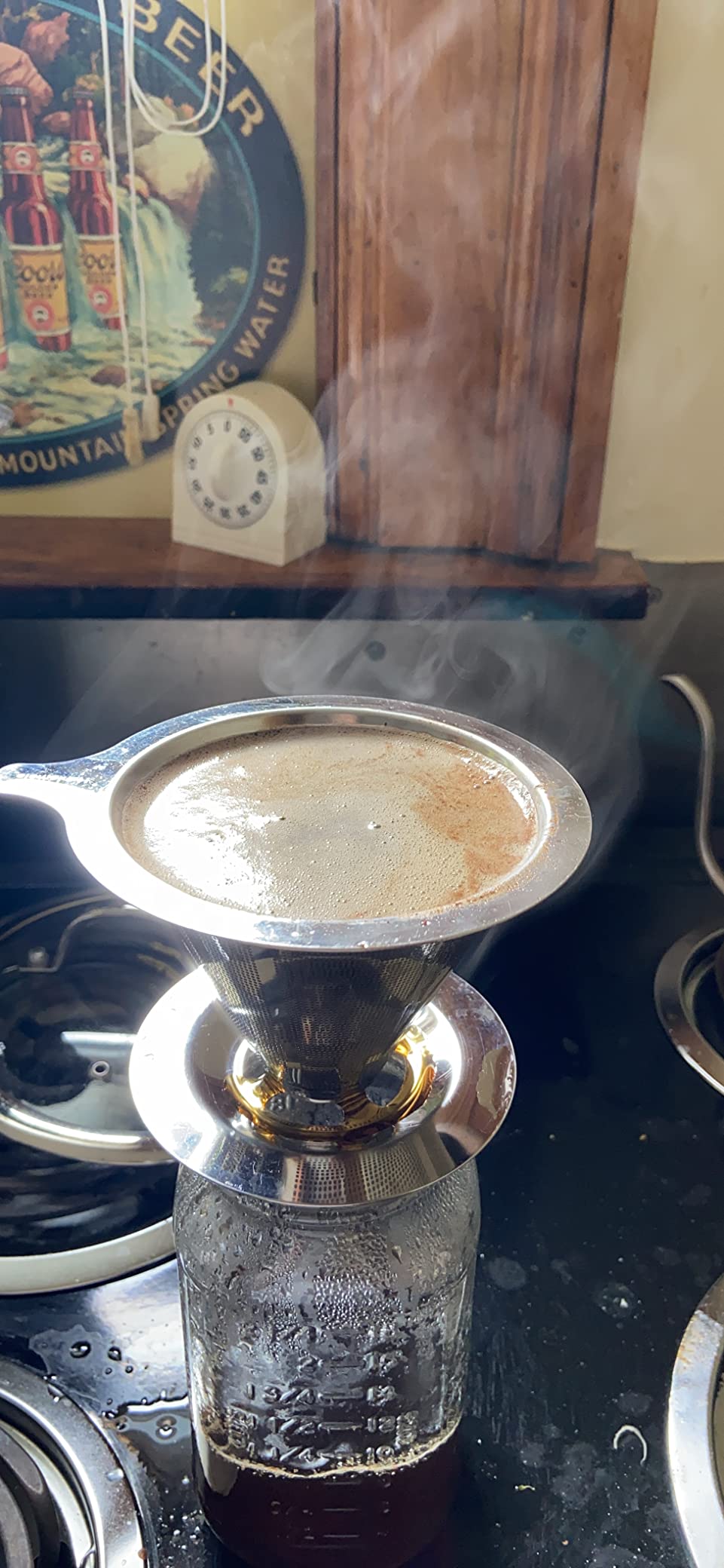 Hanlomele Pour Over Coffee Dripper, Paperless Reusable Coffee Filter, Pour Over Coffee Maker for Single Cup Brew, Double Mesh Design of Stainless Steel Cone Filter for Perfect Extraction (1-2 Cup) customer photo 1