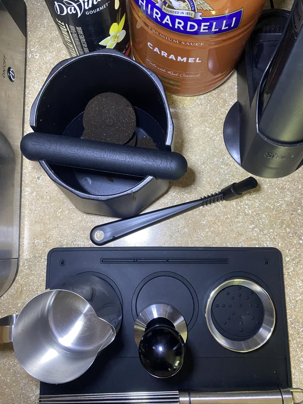 Coffee Knock Box Espresso Grounds - CAFEMASY Home Use Epsresso Accessories Unique Design Diamond Shape Mini Knock Box with Espresso Cleaning Brush customer photo 2