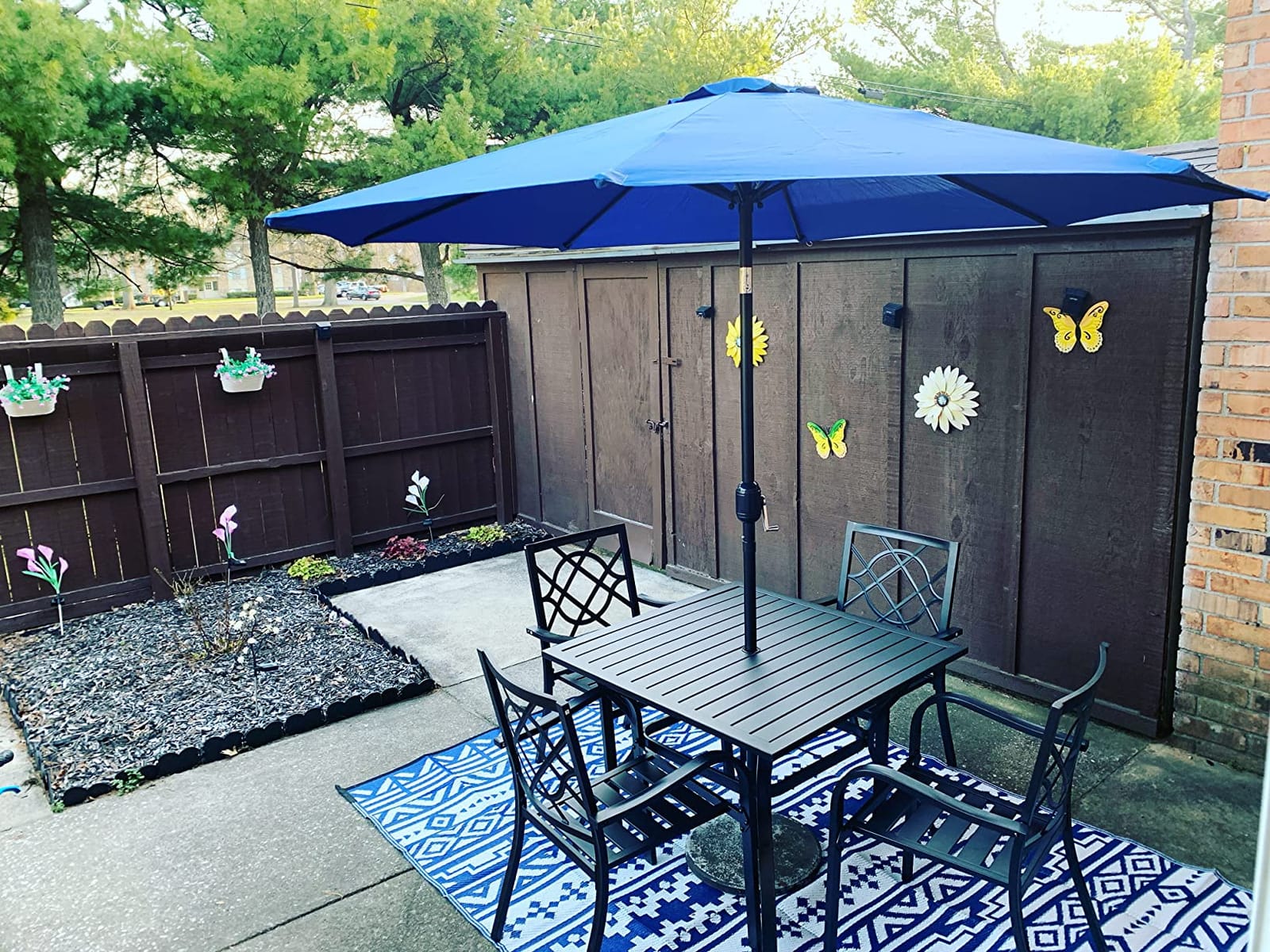 SUNCROWN 7-Piece Outdoor Wrought Iron Chairs and Table Patio Dining Furniture Set - 6 Stackable Metal Chairs, 1 Steel Slat Bistro Table for Garden Backyard Deck customer photo 2