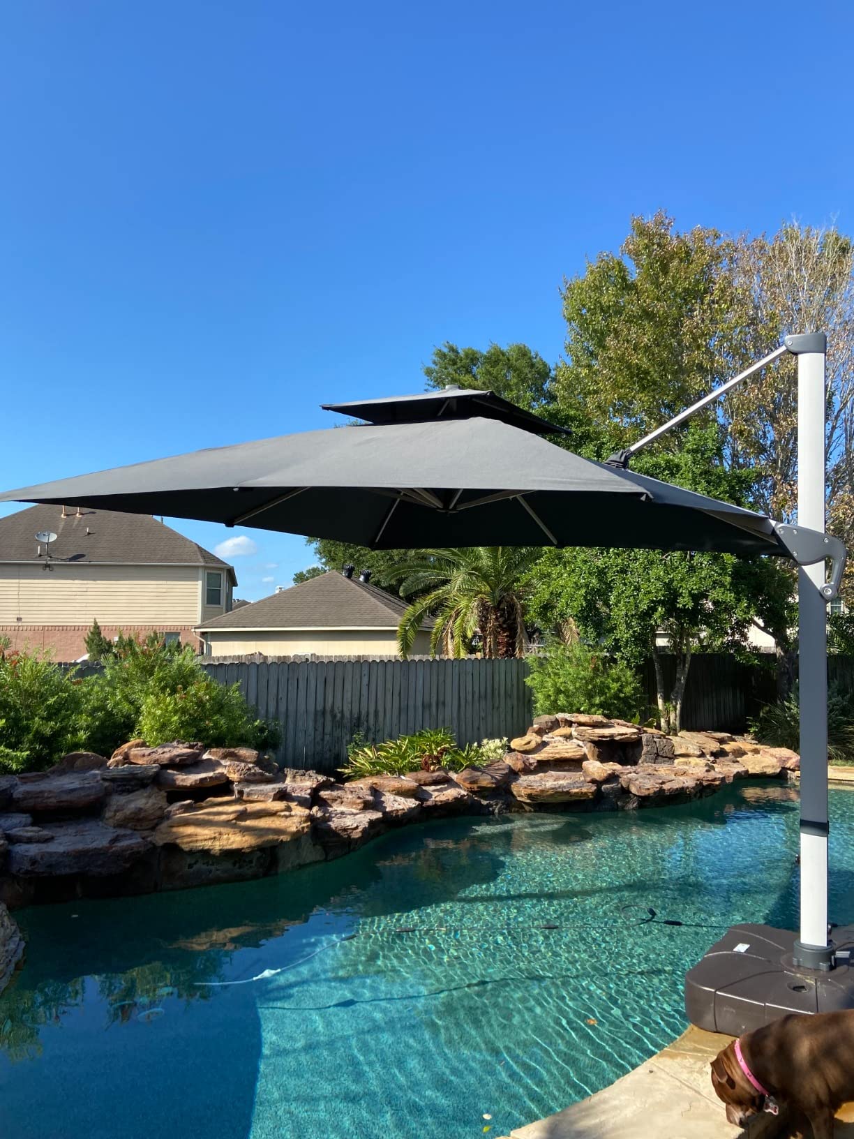 Cantilever Patio Umbrella with Cross Base and Cover Included - 360° Rotation Large Heavy Duty Offset Outdoor Umbrella with Easy Tilt for Pool Backyard Deck Garden (10x10 FT Khaki) customer photo 2
