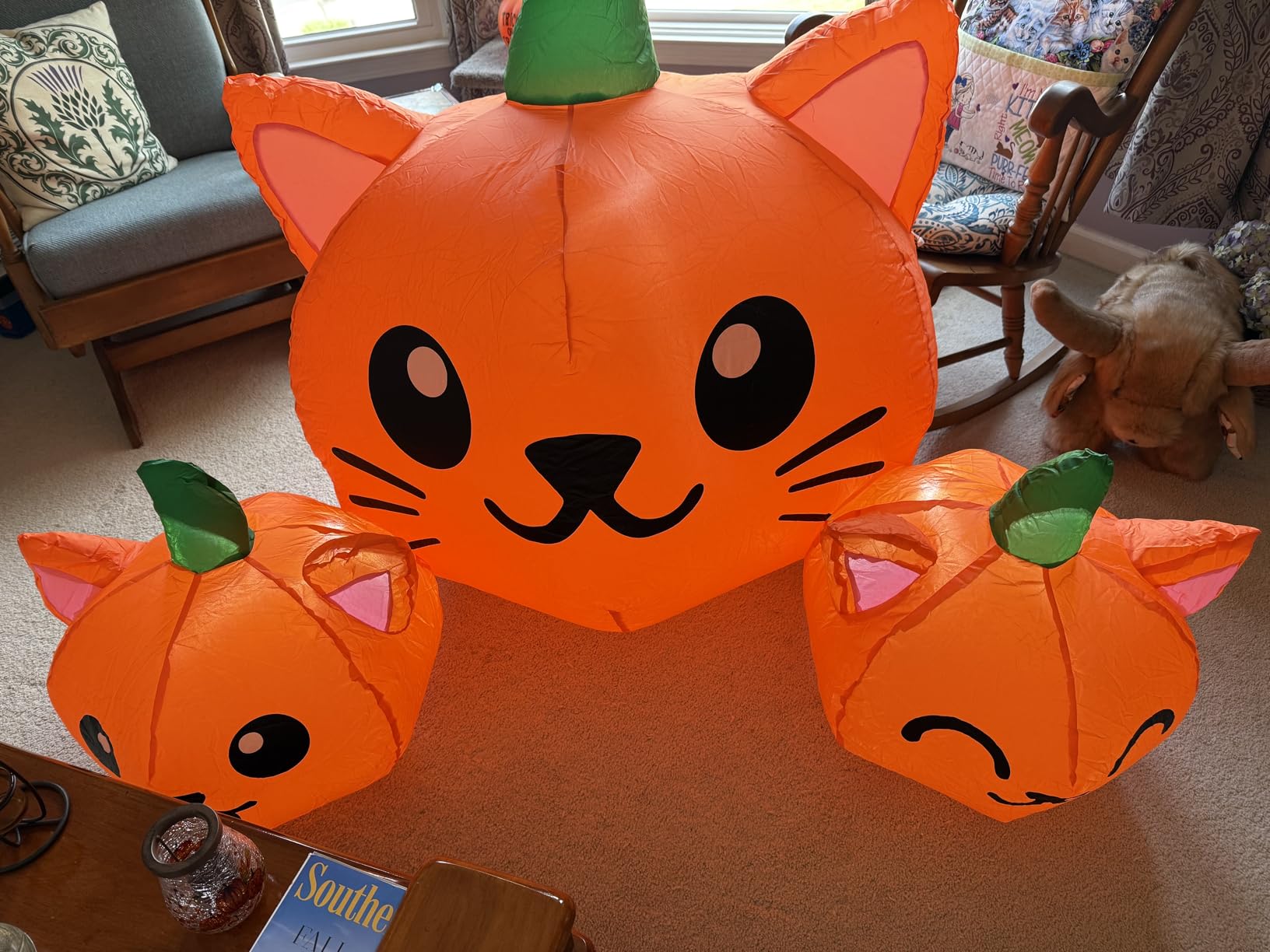 COMIN Halloween Inflatable 5FT Long Three Pumpkin Cat Head Combo with Built-in LEDs, Blow Up Yard Decoration for Holiday Party Indoor, Outdoor, Yard, Garden, Lawn customer photo 1