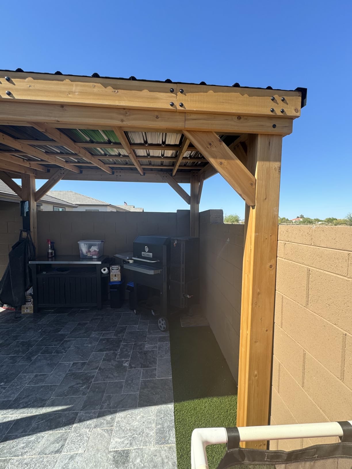 Backyard Discovery Saxony XL 12' x 6' Cedar Wood BBQ Grill Gazebo Pavilion with Hardtop Galvanized Steel Roof, Bar Tops, Powerport, Snow Support, Wind Resistance, Cook Station for Outdoor Patio, Deck customer photo 1