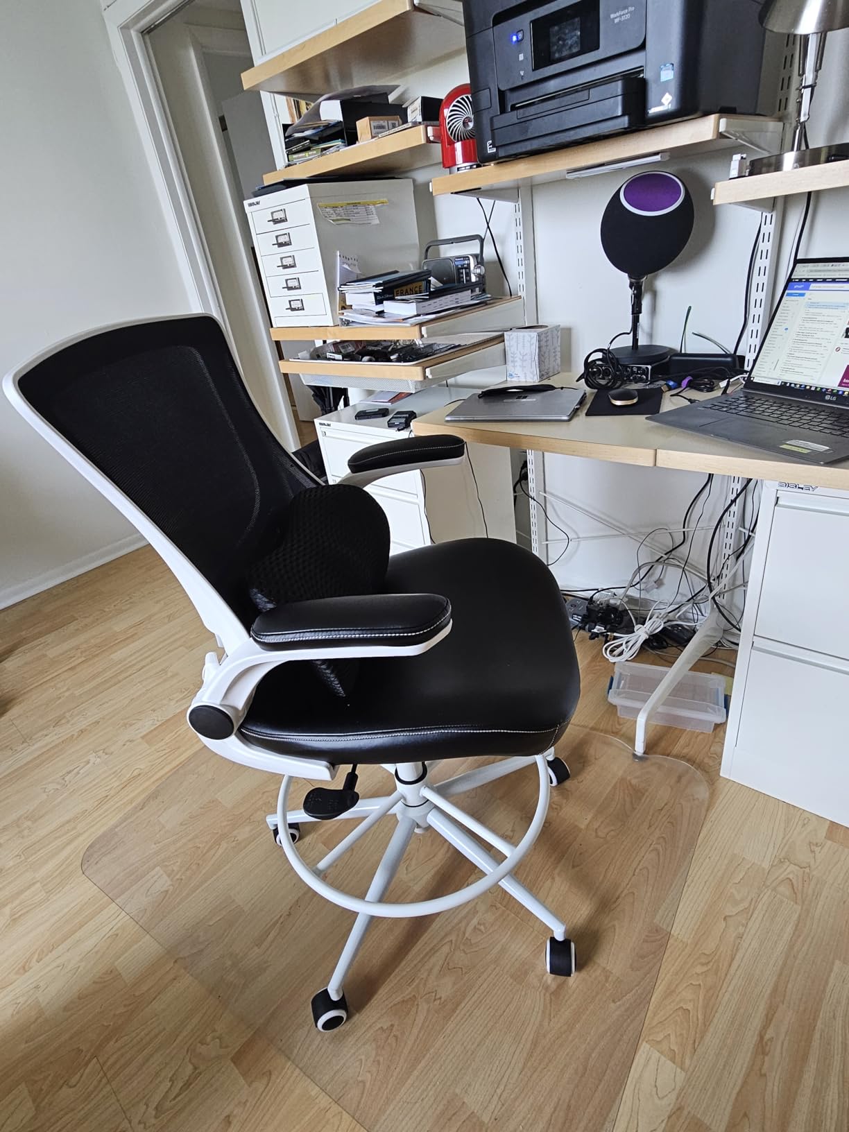 Misolant Tall Office Chair for Standing Desk, Drafting Chair with Footrest Ring, PU Leather Recline High Office Tall Desk Chair with Adjustable Lumbar Support customer photo 2
