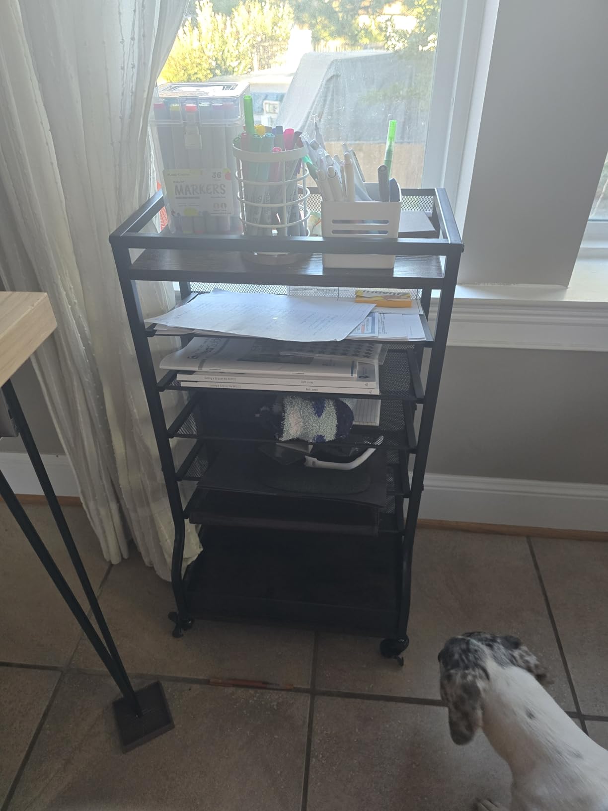 ThreeHio 7 Tier Rolling File Cart with Sliding Trays, Wood Metal File Organizer Beside Desk, Free-Standing File Holder, Paper Letter Tray Organizer Mesh Desk Organizer for Home Office School (Patent) customer photo 2