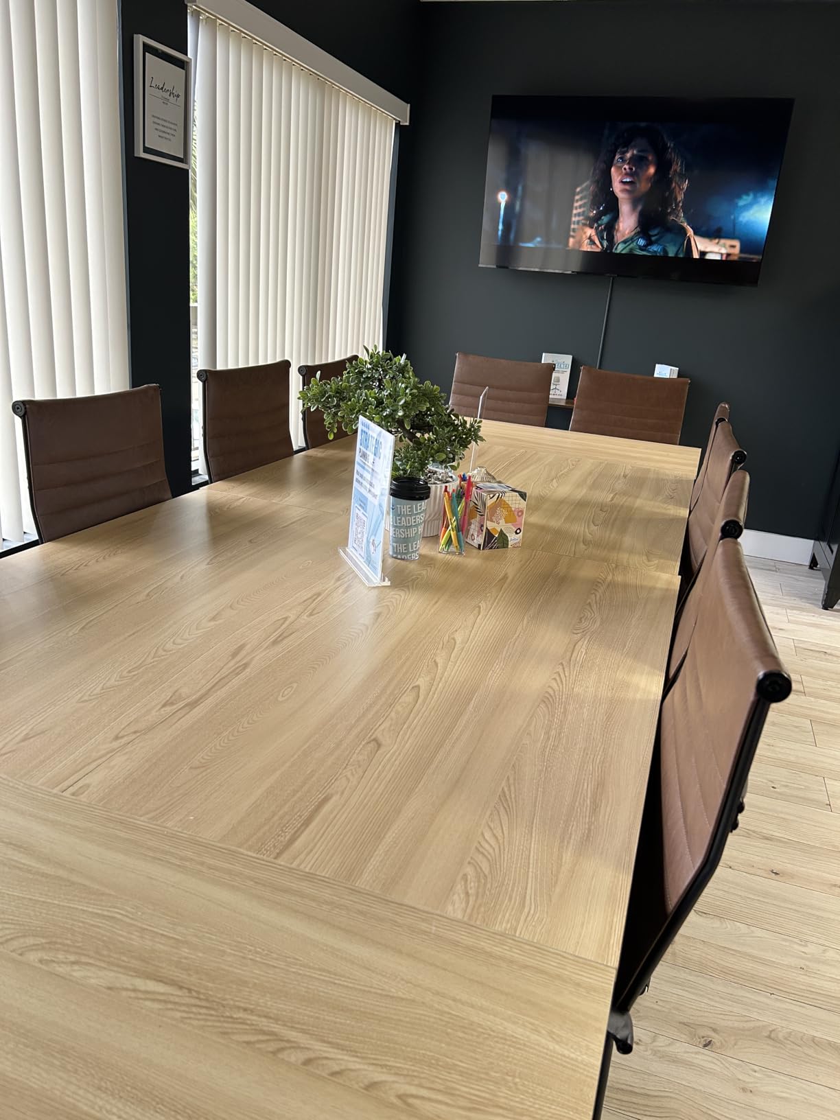 Bonzy Home Conference Tables 9ft Office Computer Desk for Meeting Room Study Writing Printer Podcast Table for 4-8 People Rustic Brown 2PCS 110.2