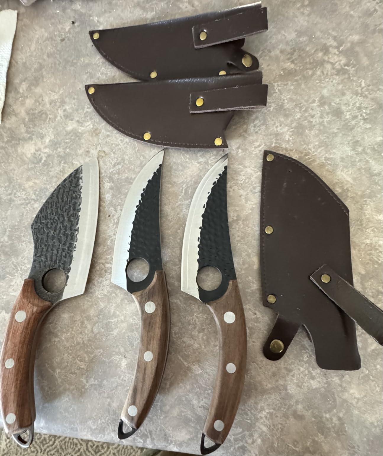 Handmade Forged Kitchen Knife 3 Pcs Professional Chef Knife Set, Hunting, BBQ Meat Knives for Cooking, Forged Kitchen Knife with High Carbon Stainless Steel Cutlery With Leather Sheaths customer photo 2